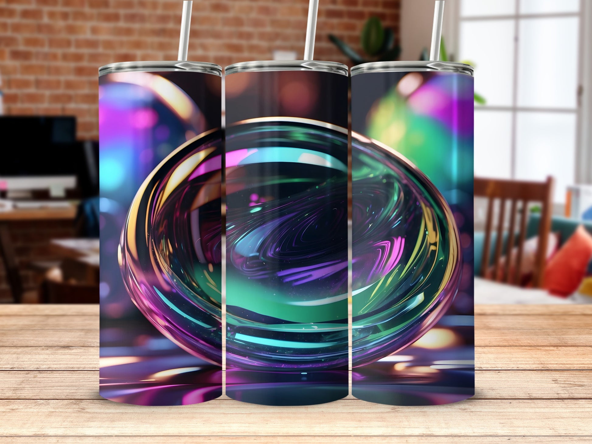 Iridescent Swirl Orb Abstract Colorful Tumbler product type