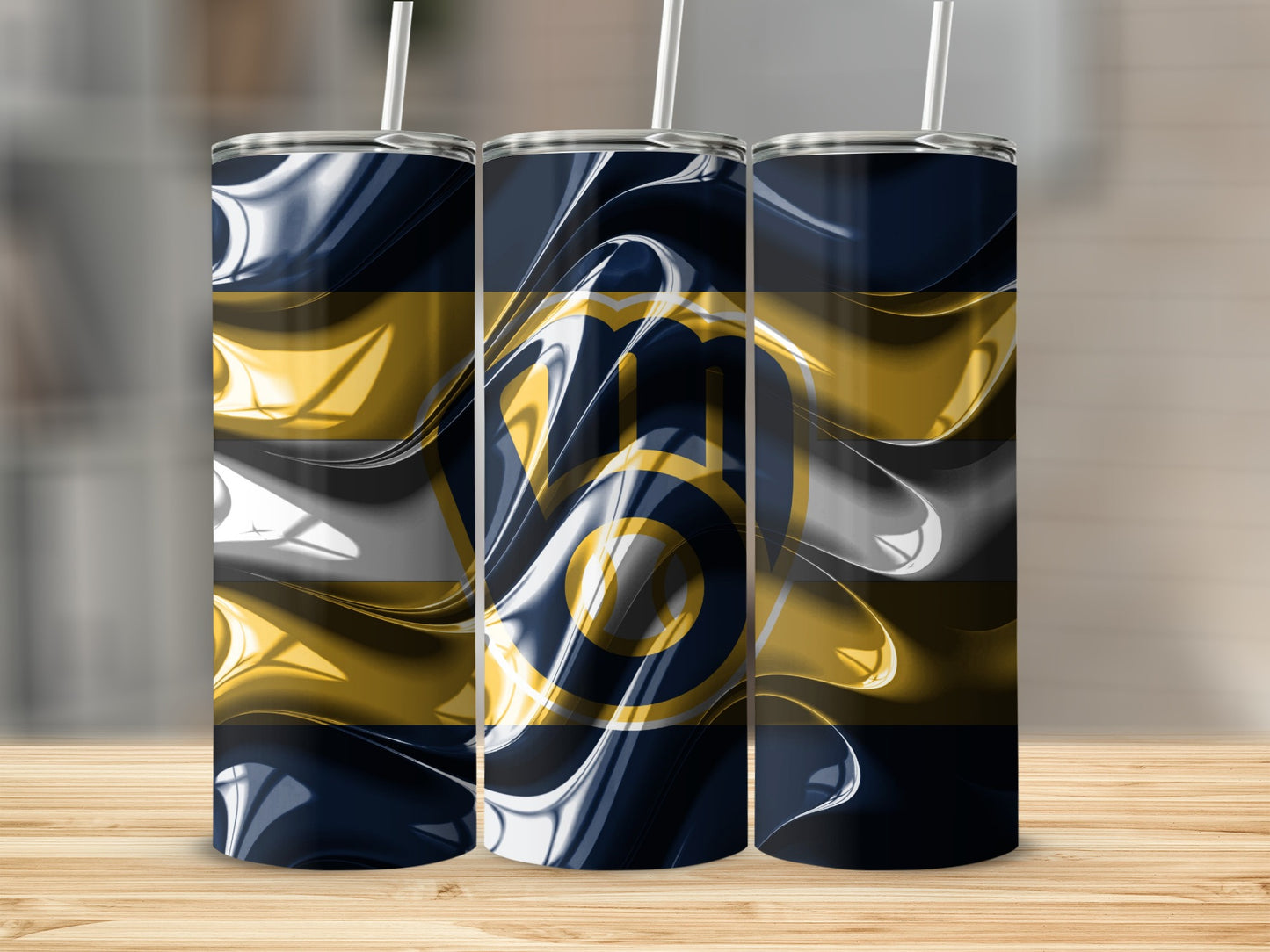 Brew Crew Design Abstract Swirls Golden Navy Tumblers