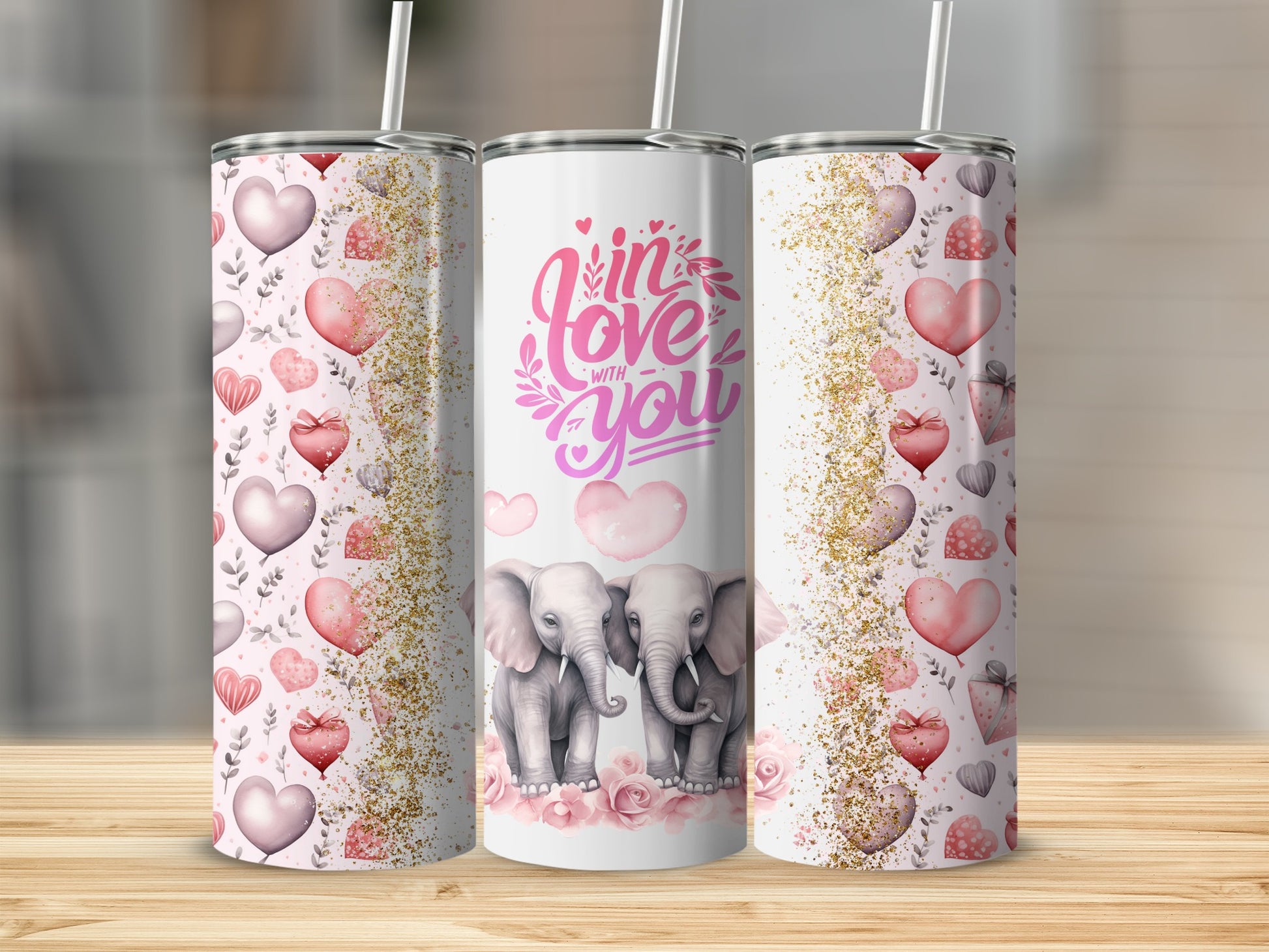 In Love With You Heart Glitter Elephant Tumbler