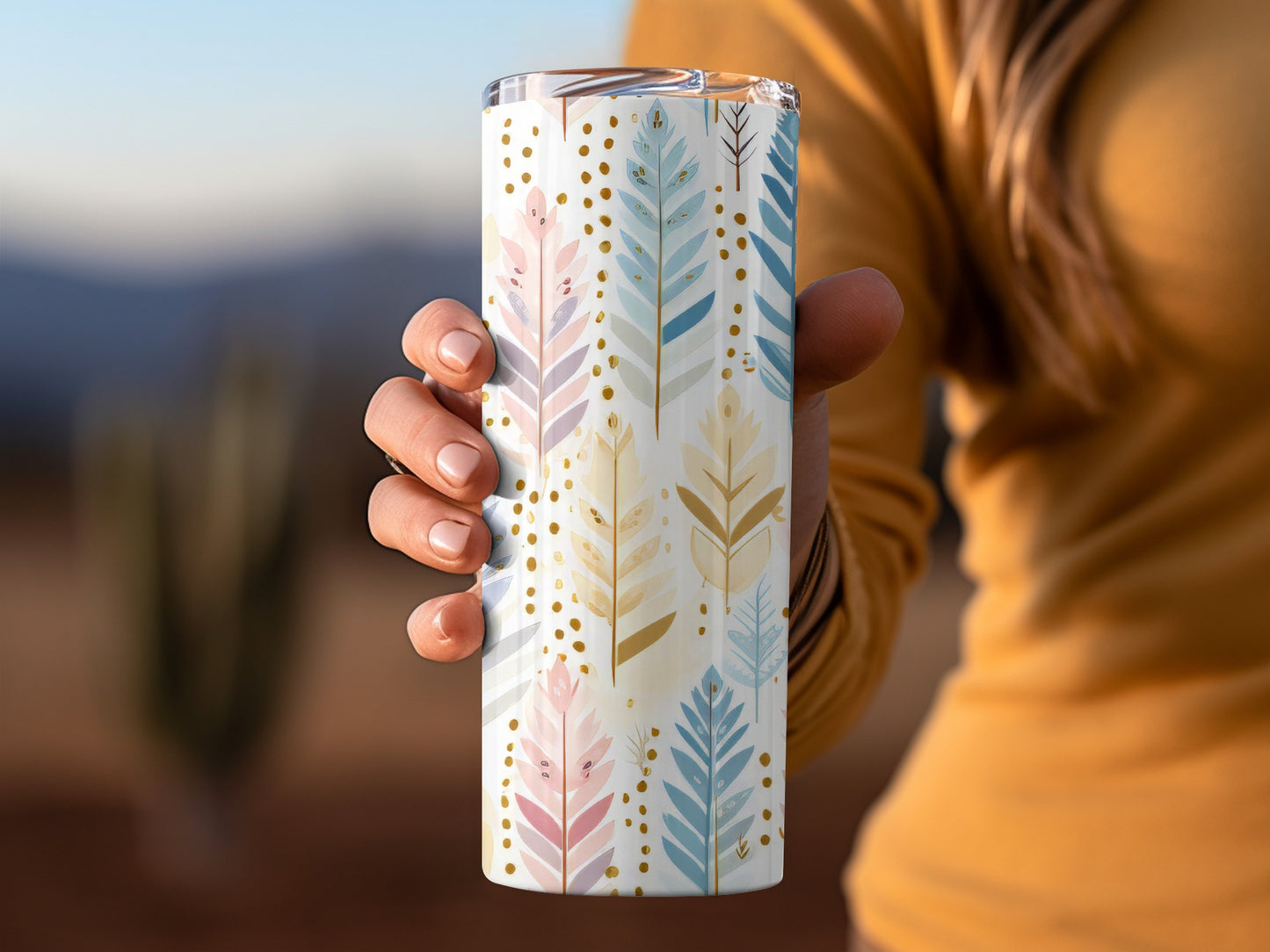 Colorful Leaf Pattern Insulated Tumbler Travel Mug