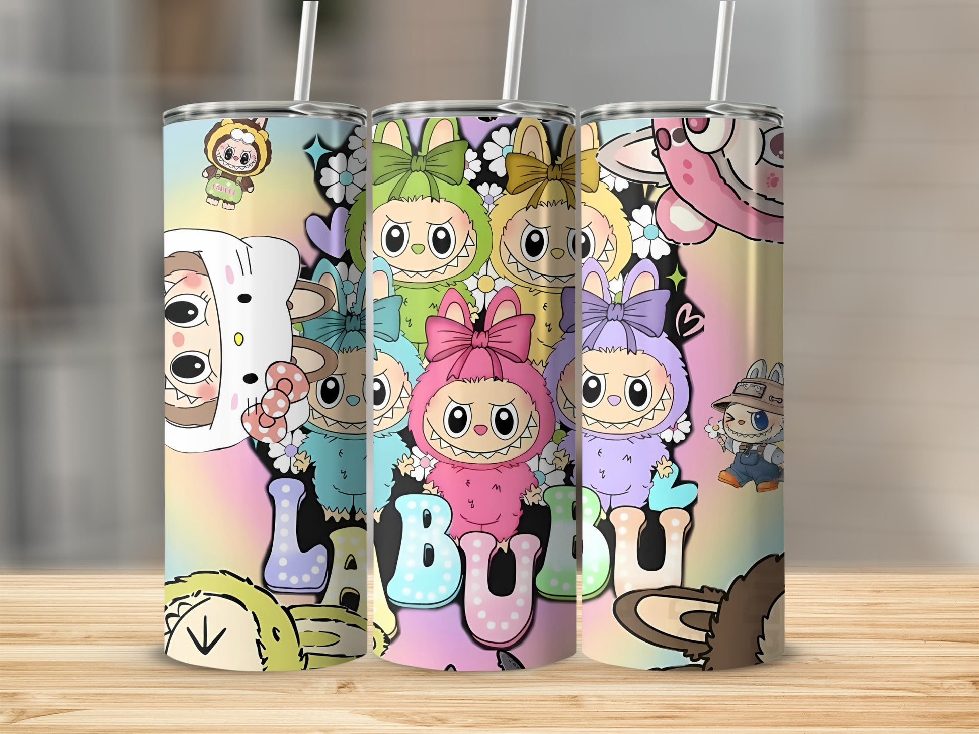 Labubu Cute Animal Characters Decorated Drink Tumbler