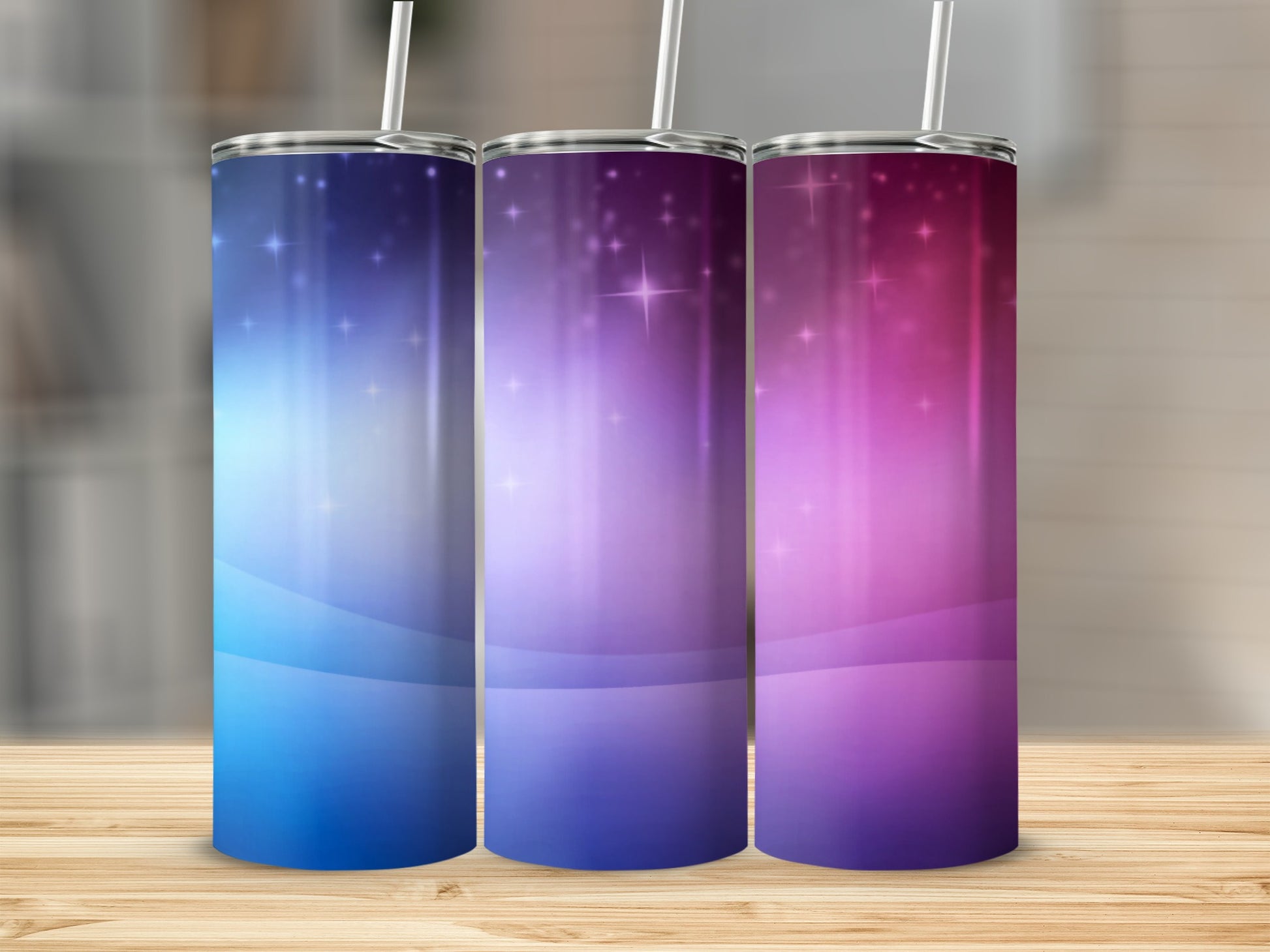 Ombre Starry Night Design Tumbler Cup Set