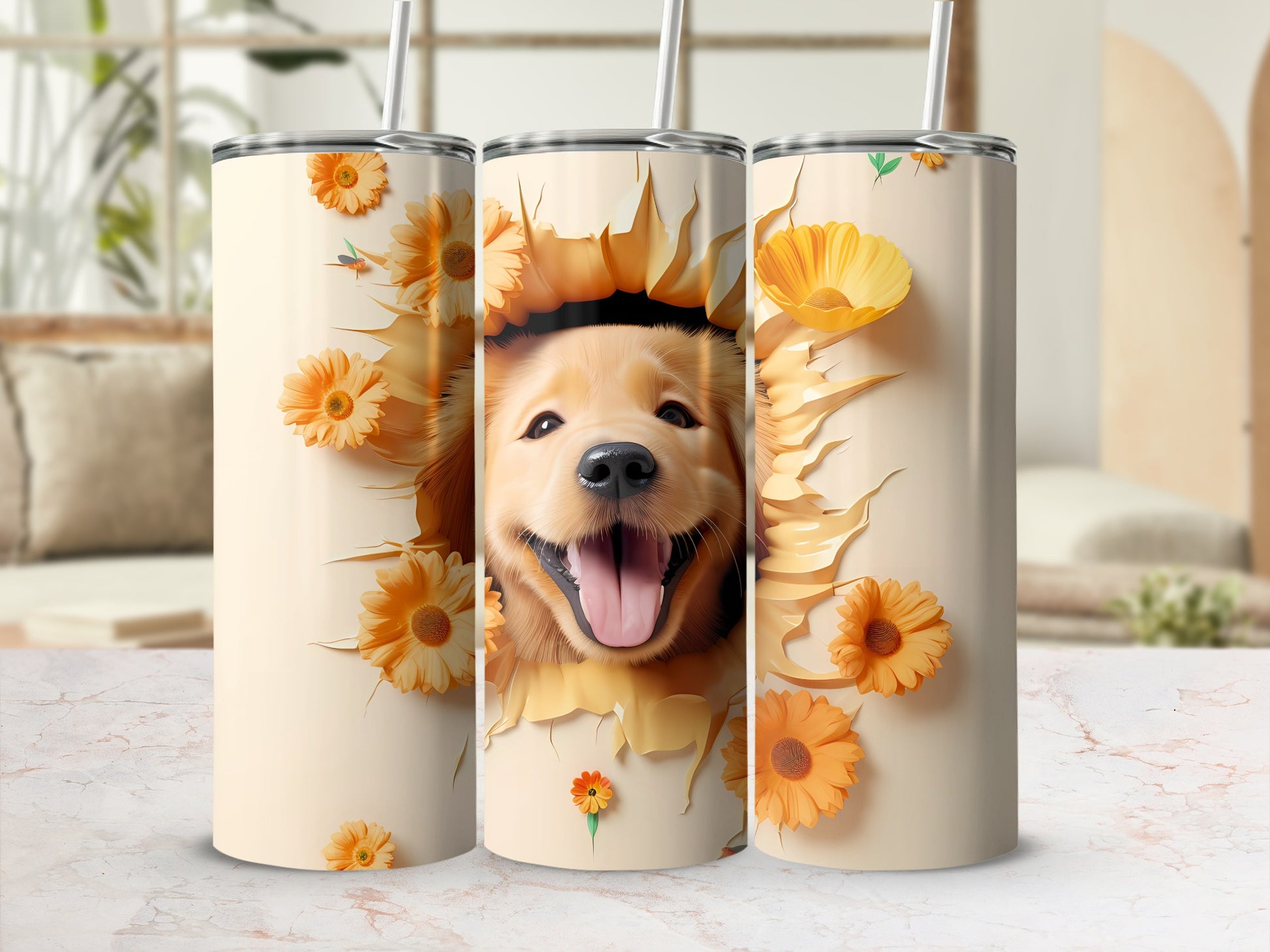 Golden Retriever puppy flower burst happy design product type