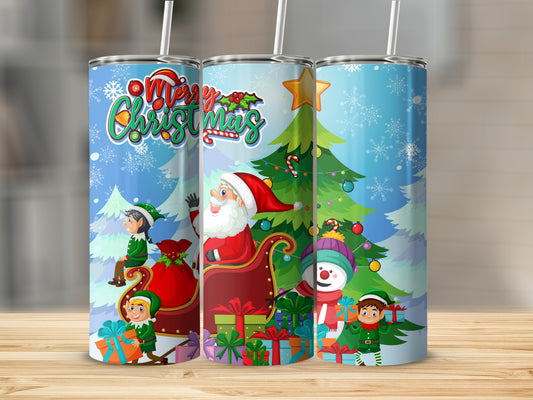 Festive Merry Christmas Santa and Elves Tumbler