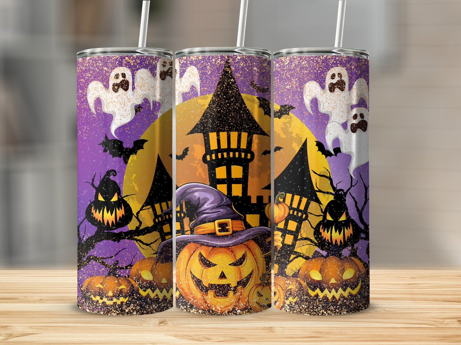 Halloween Themed Spooky Castle and Ghosts Tumbler