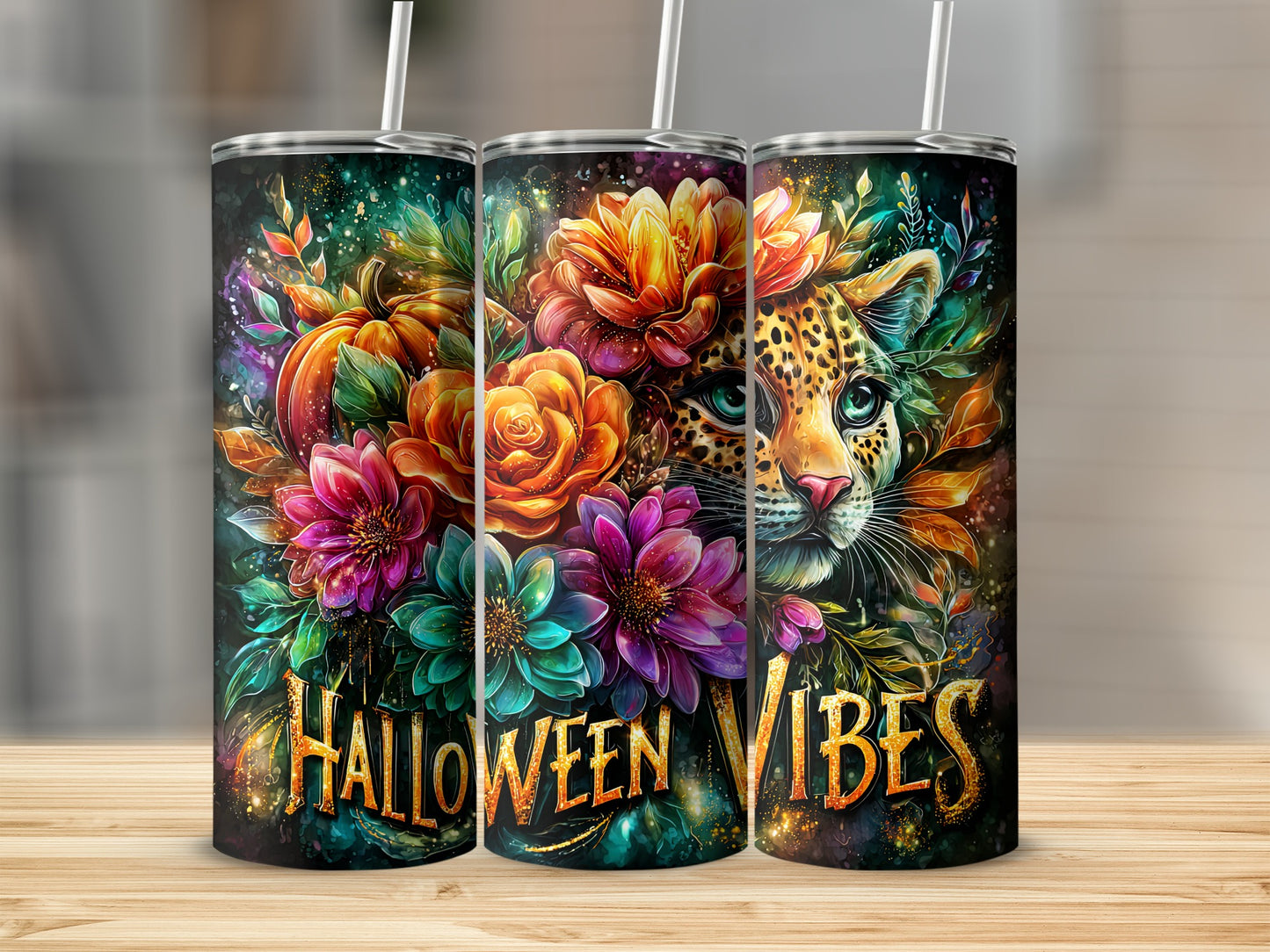 Colorful Halloween Vibes Floral Animal Tumbler