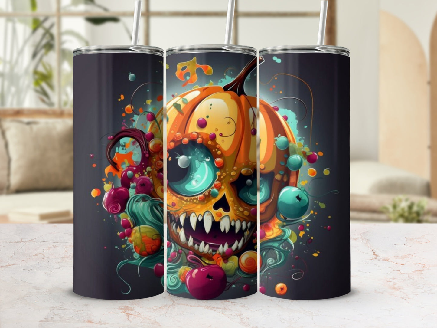 Colorful Skull Pumpkin Halloween Insulated Tumbler