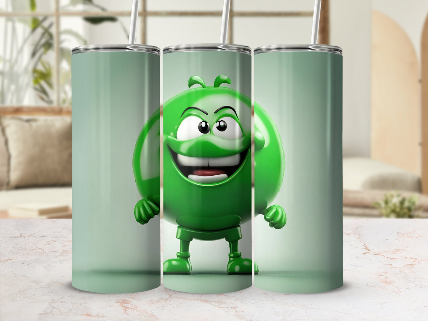 Smiling Green Cartoon Character Insulated Tumbler
