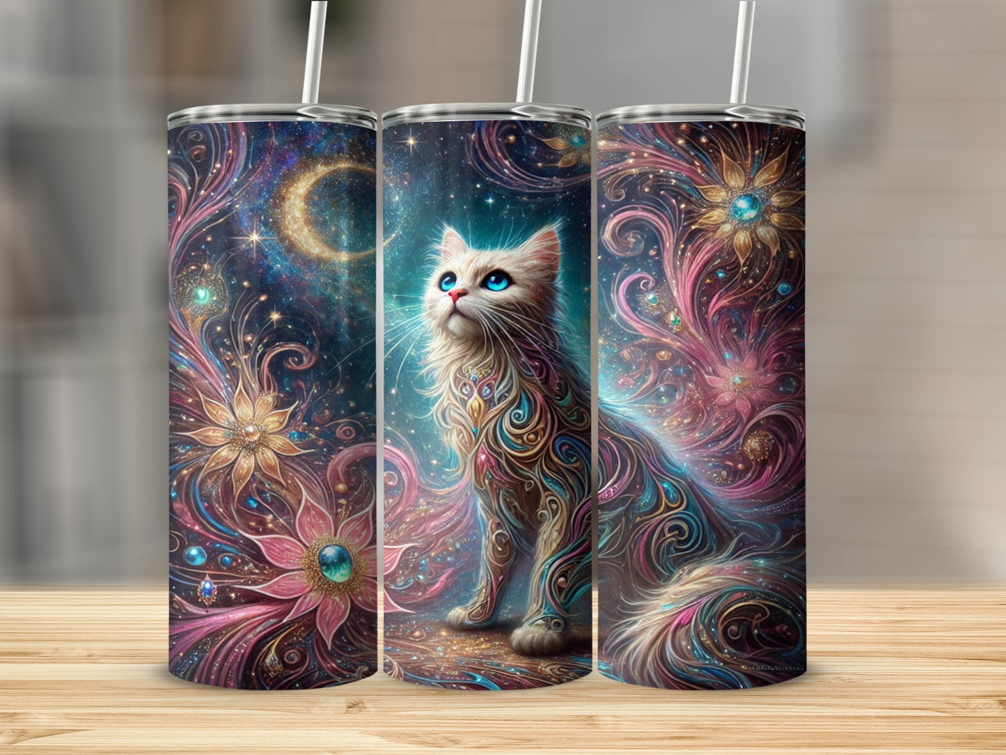 Cosmic Cat Fantasy Design Travel Tumbler Product