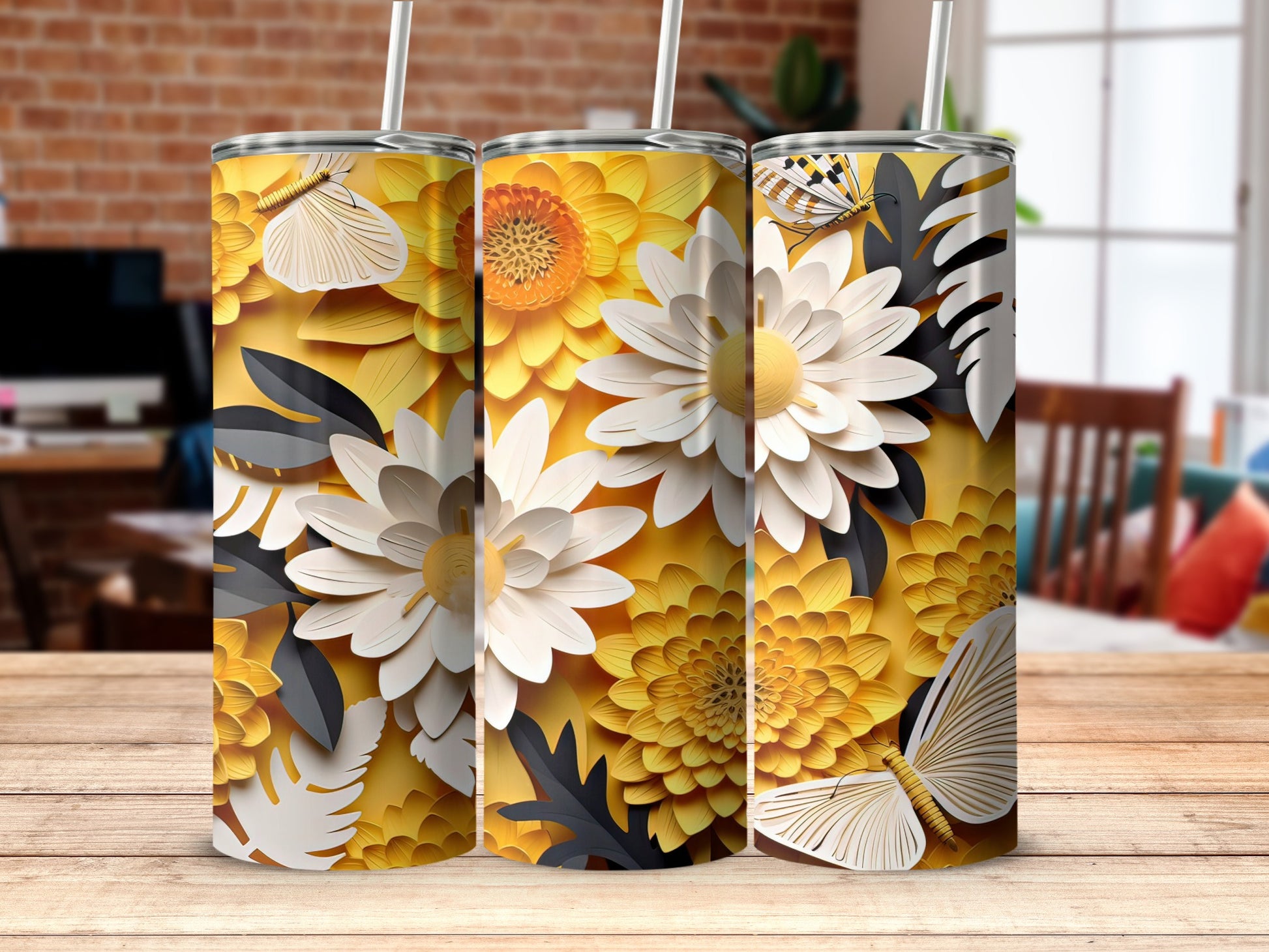 Colorful Floral Design Tumblers with Butterfly Decor