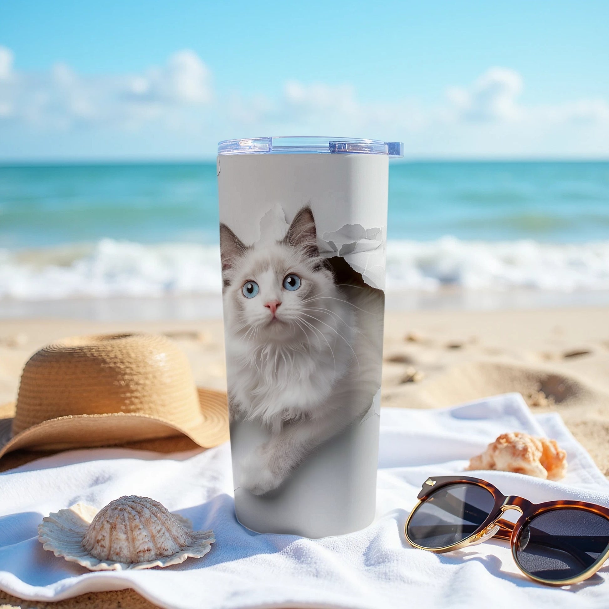 Fluffy White Blue Eyes Kitten Design Tumbler product type
Kitten Tumbler
Cat Lover Gift
Ragdoll Kitten
Blue Eyed Cat
Cute Pet Art
Animal Design
Travel Tumbler
Insulated Drinkware
Beach Day Cup
Ocean Theme
Summer Drinkware
White Cat Print
Pet Portrait
Unique Tumbler
Gift For Cat Owners
Coffee Tumbler
Tea Tumbler
Water Bottle
Travel Mug
Vacuum Insulated