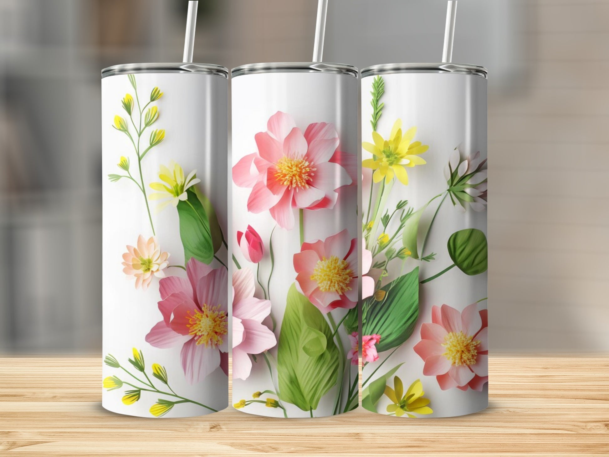 Floral Print Insulated Tumbler with Straw 20oz