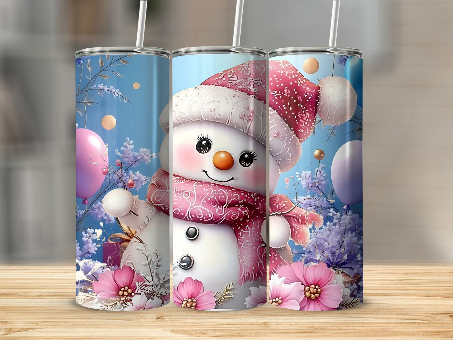 Festive Snowman and Flowers Winter Tumbler Product