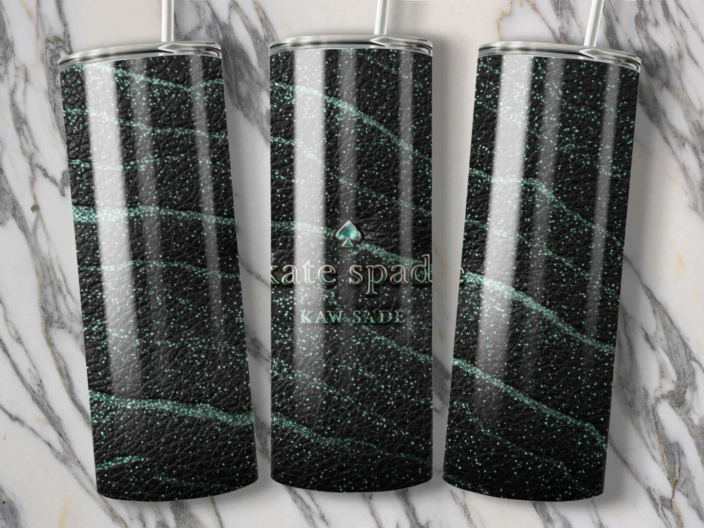 Kate Spade Inspired  Black with Green Design Premium Tumblers