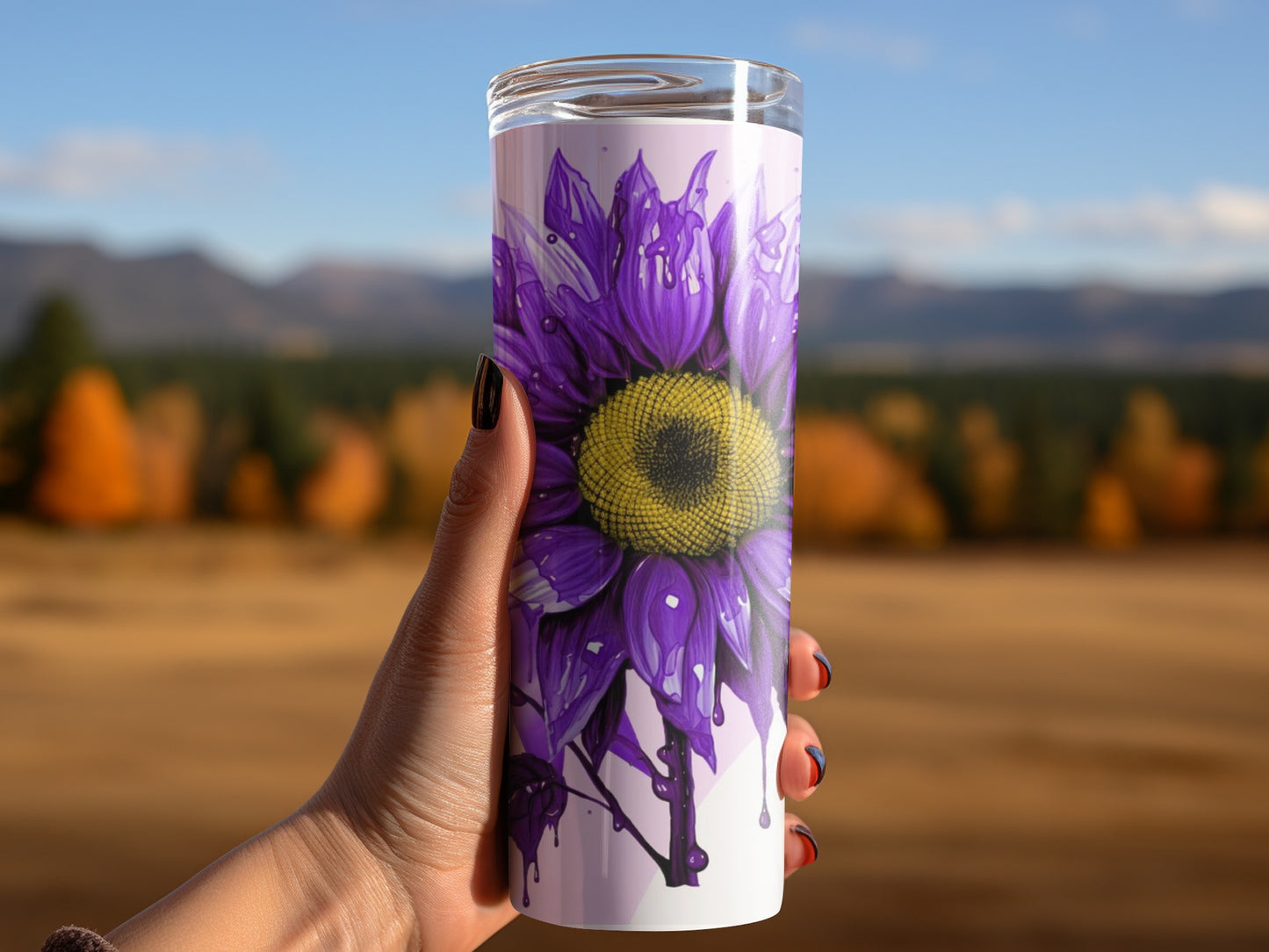 Purple Sunflower Artistic Travel Tumbler Cup