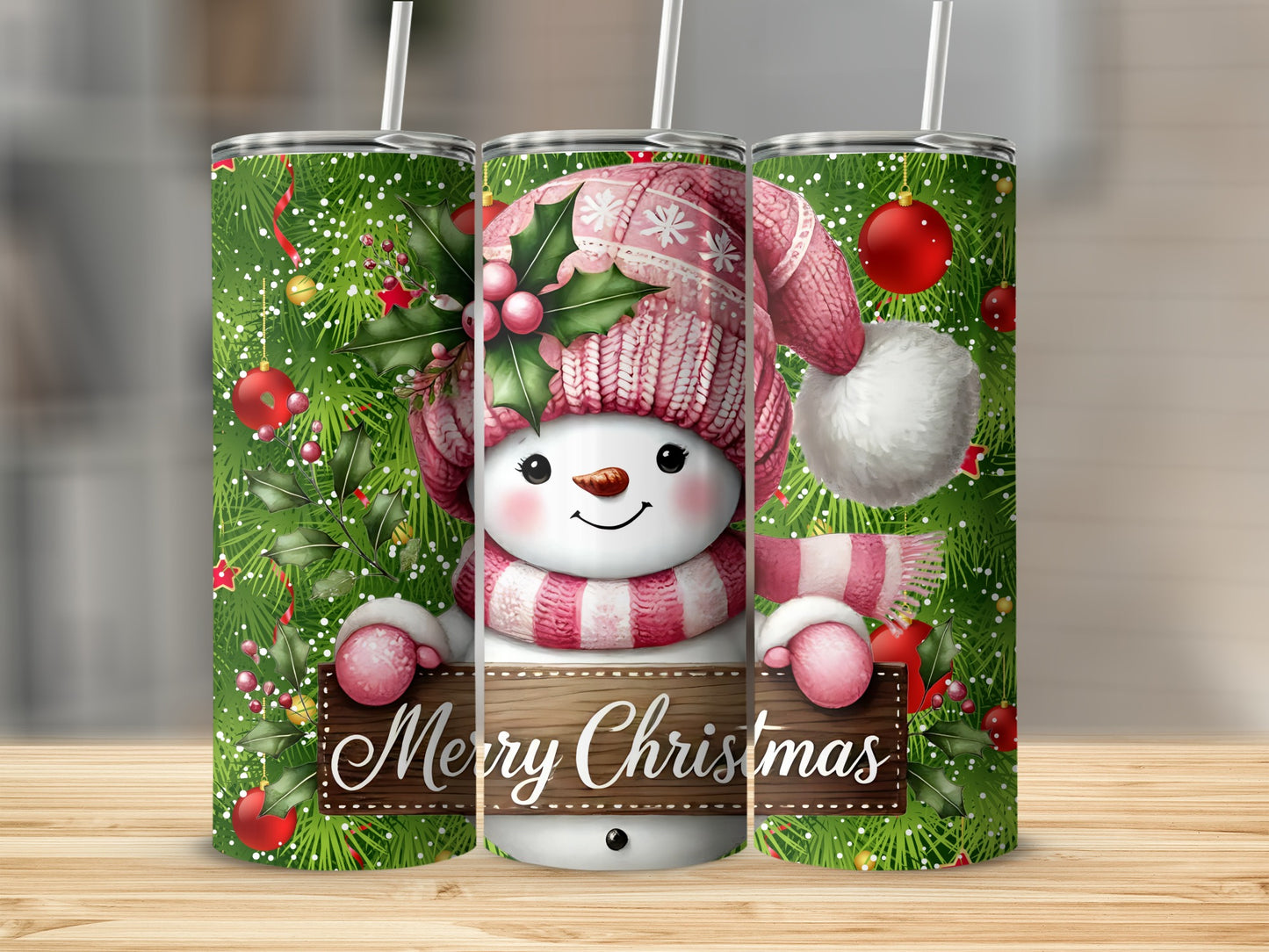 Merry Christmas Snowman Insulated Tumbler Holiday Cup