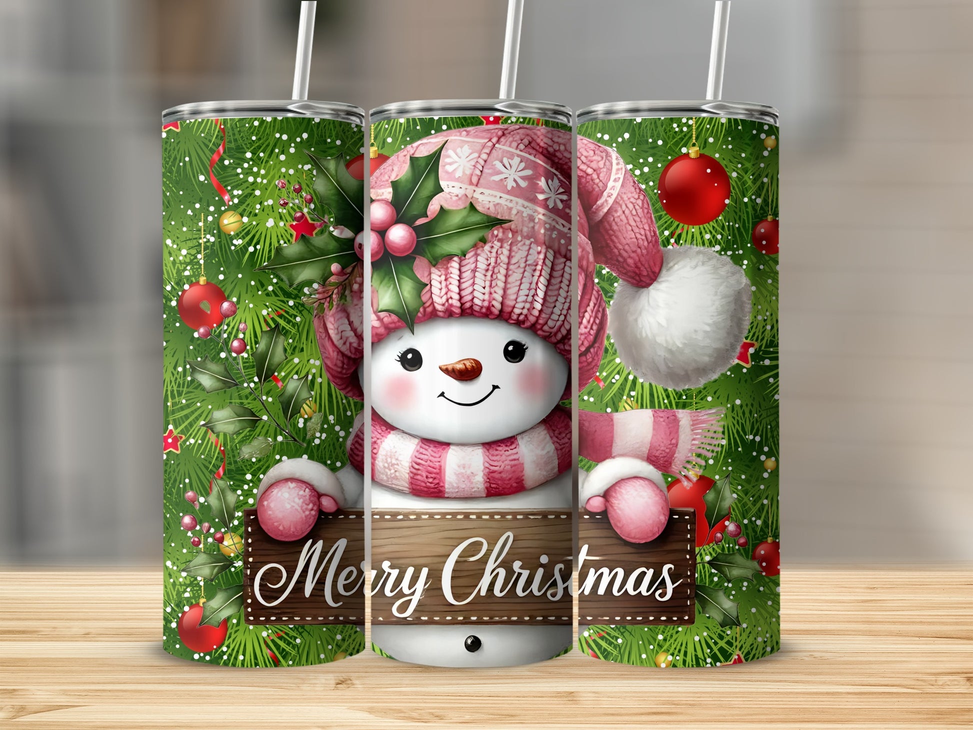 Merry Christmas Snowman Insulated Tumbler Holiday Cup