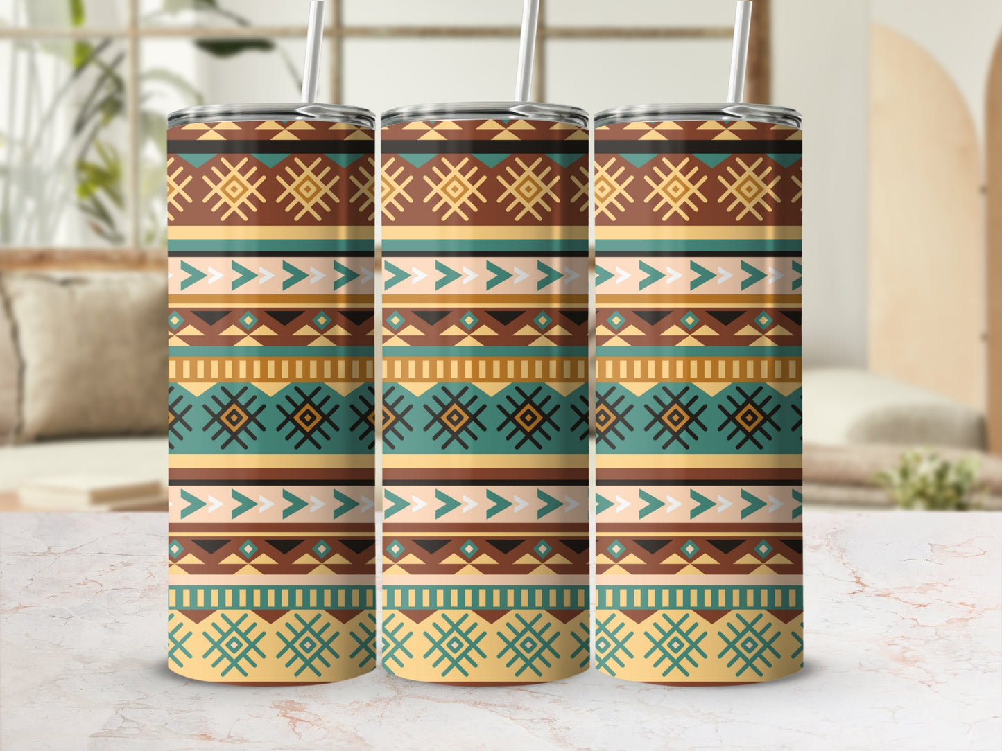 Colorful Aztec Patterned Stainless Steel Tumbler