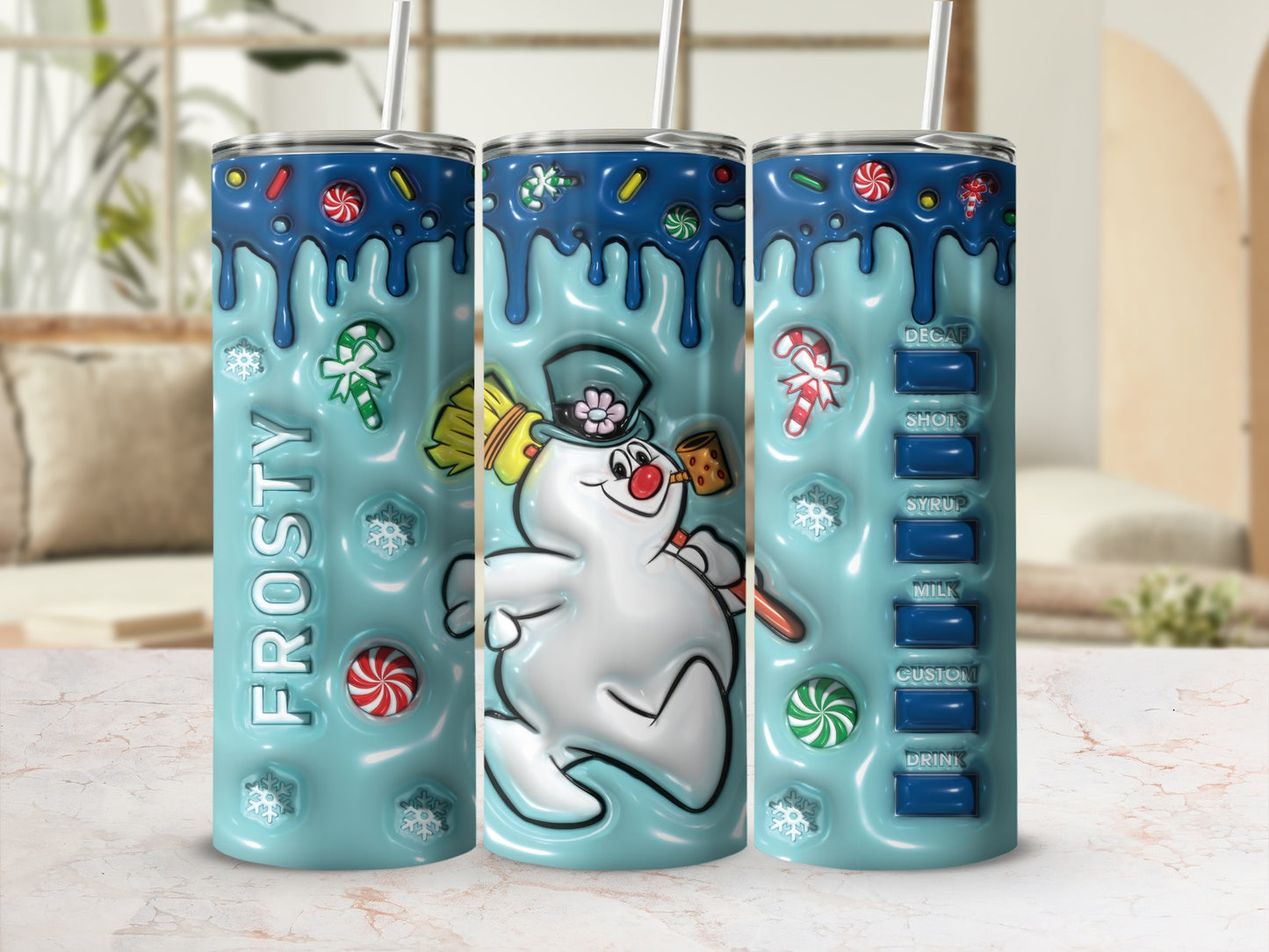 Frosty the Snowman Themed Tumbler with Straw