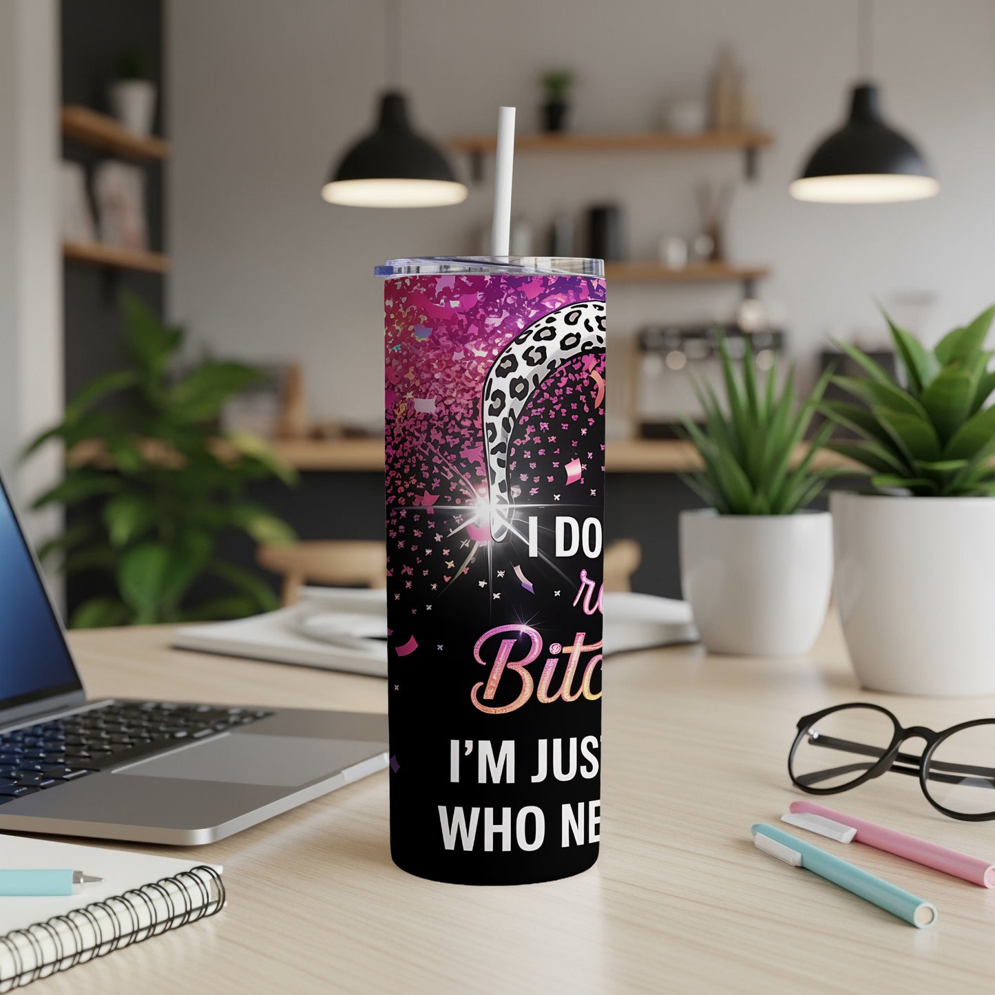 Tumbler with "I do it for the Bitch" text and leopard print accents.