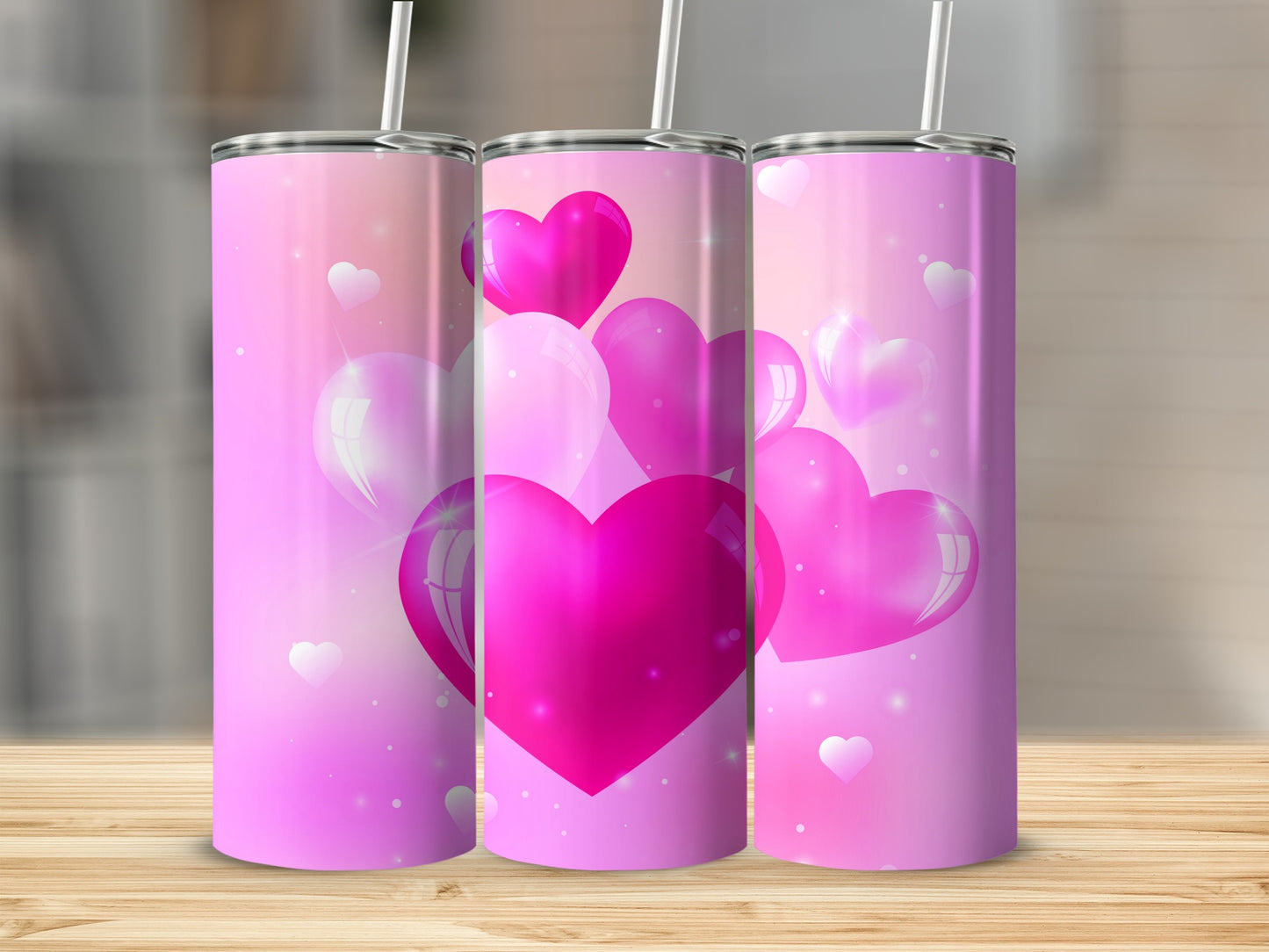 Pink Hearts Love Sparkles Valentine's Day Theme Tumblers