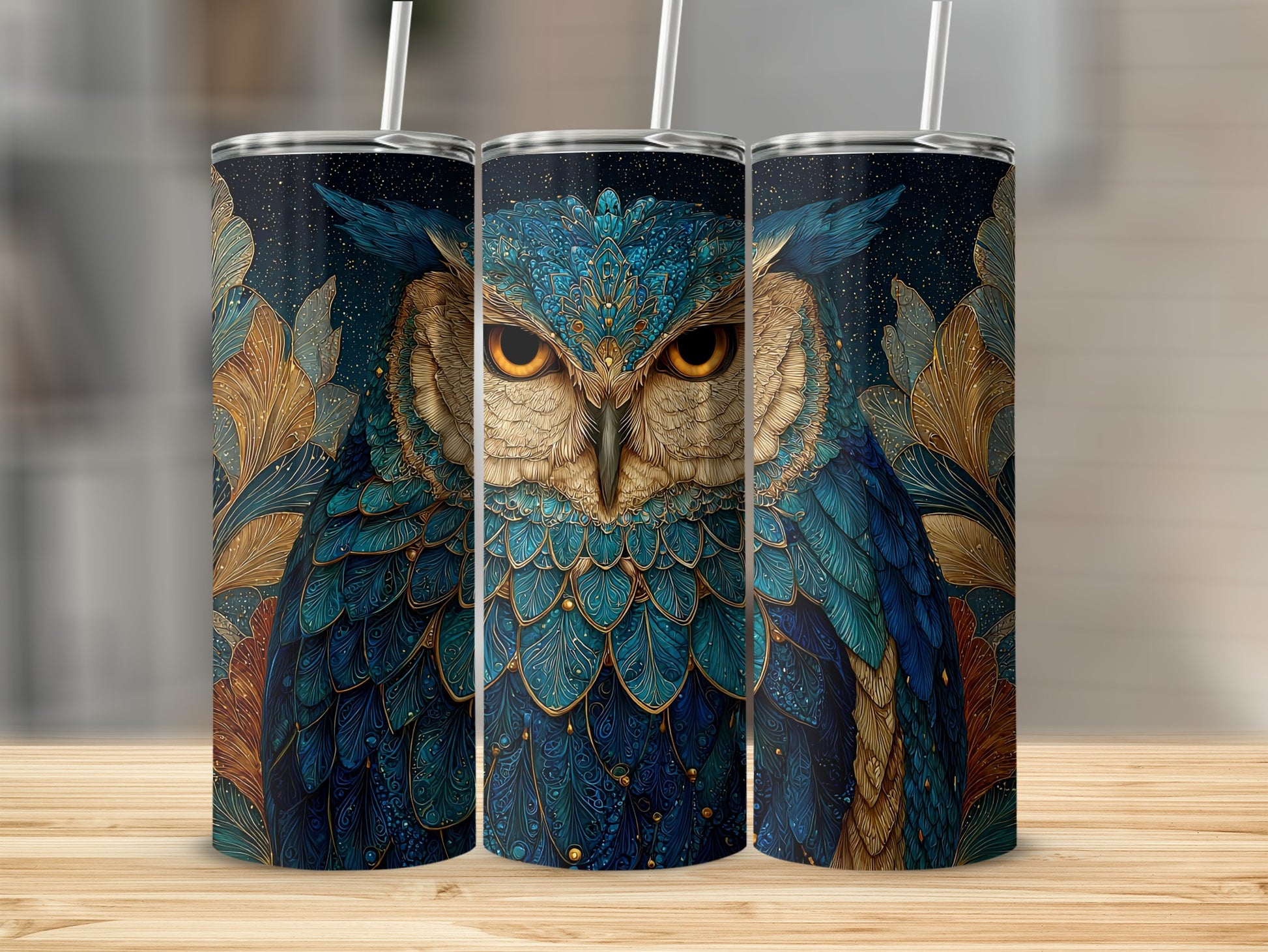 Artistic Blue Owl Design Tumbler for Unique Style