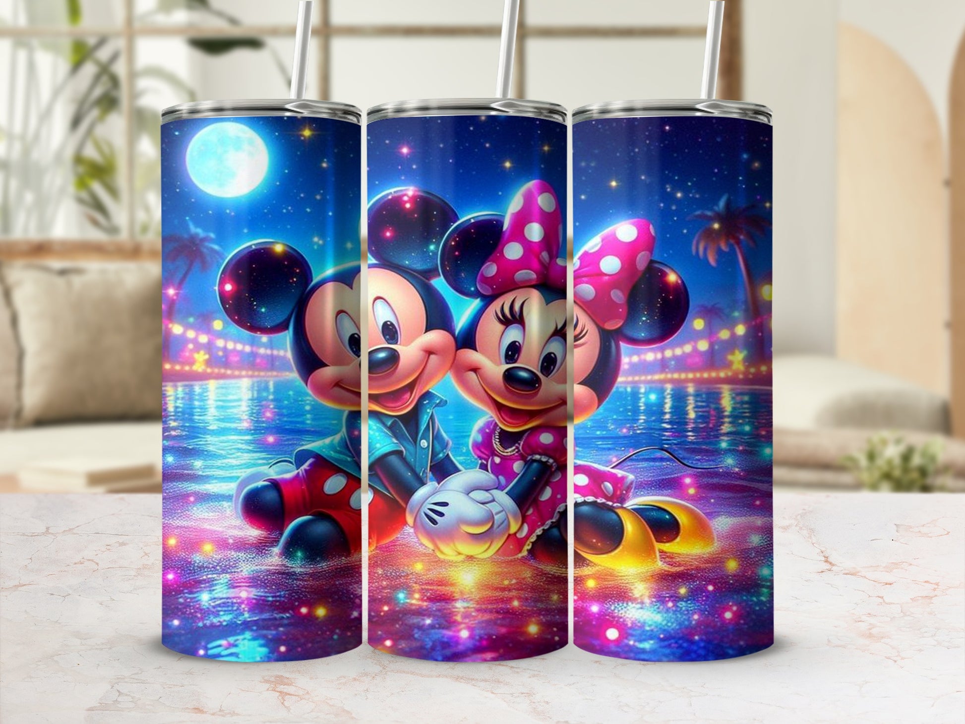 Vibrant Cartoon Couple Tumbler With Straws For Everyday