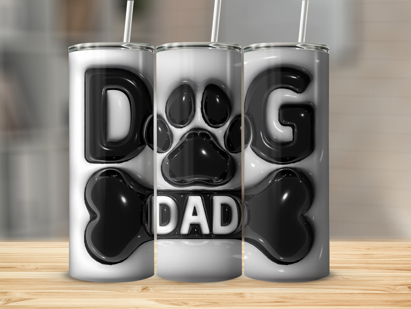 Black White DOG DAD Paw Print Bone Tumbler product type