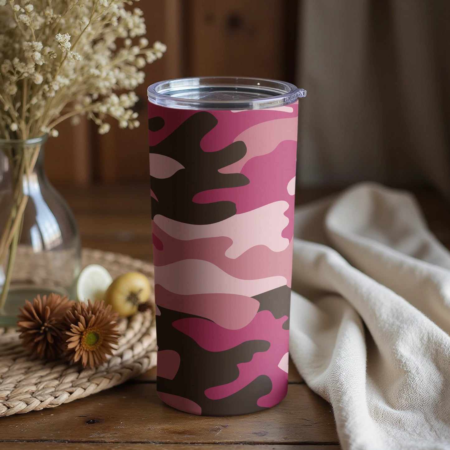 Pink Camouflage Patterned Insulated Tumbler Cup