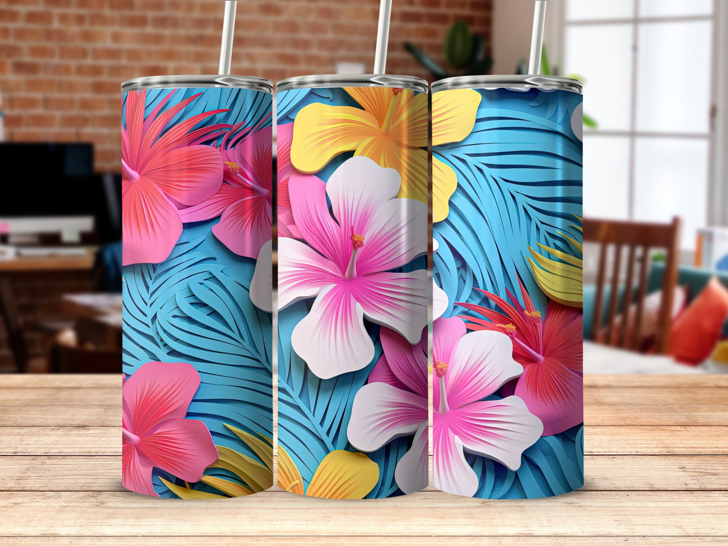 Colorful Floral Tropical Design Tumbler product