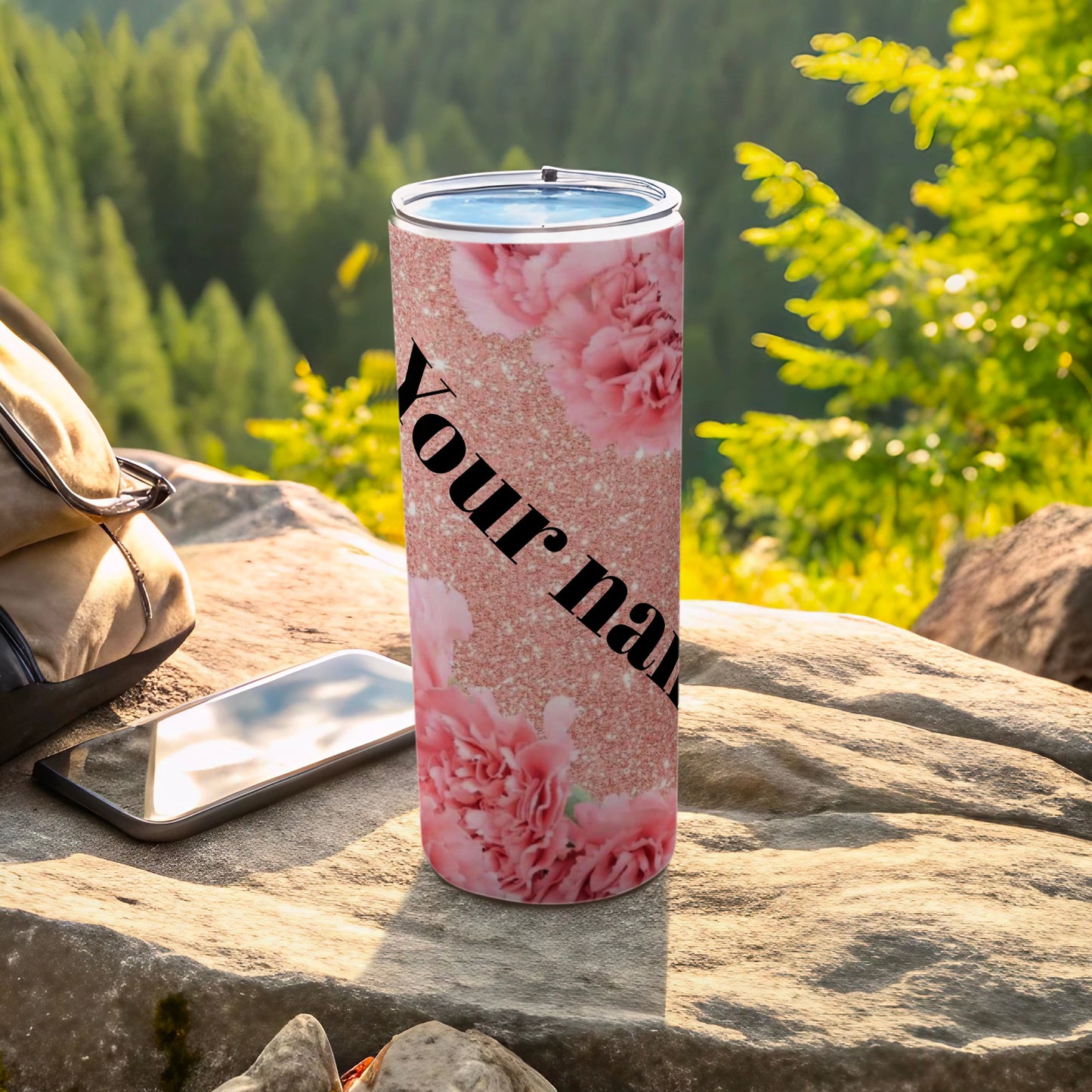 Pink Glitter Tumbler with Custom Name Design