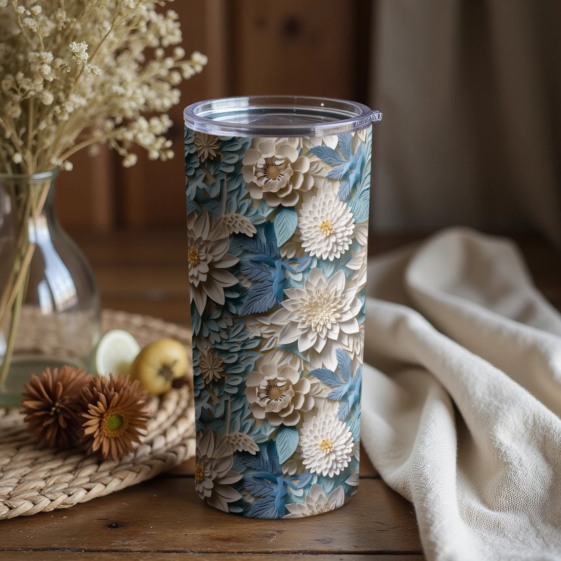 Floral Patterned Insulated Travel Mug with Lid