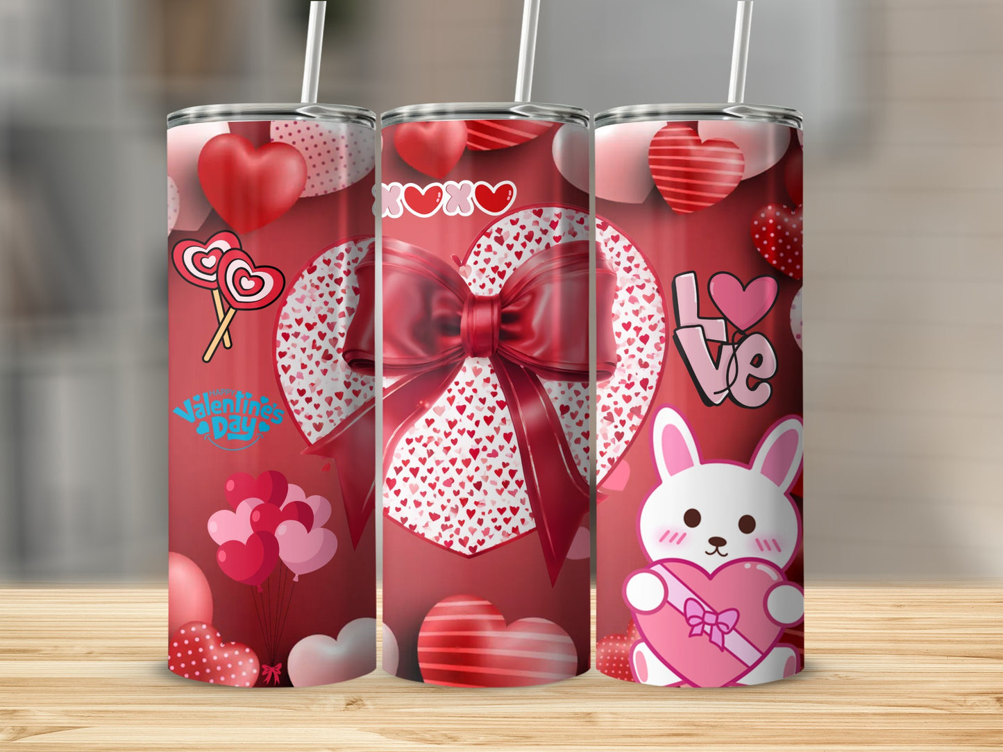 Valentine's Day Themed Tumbler with Love Bunny Design