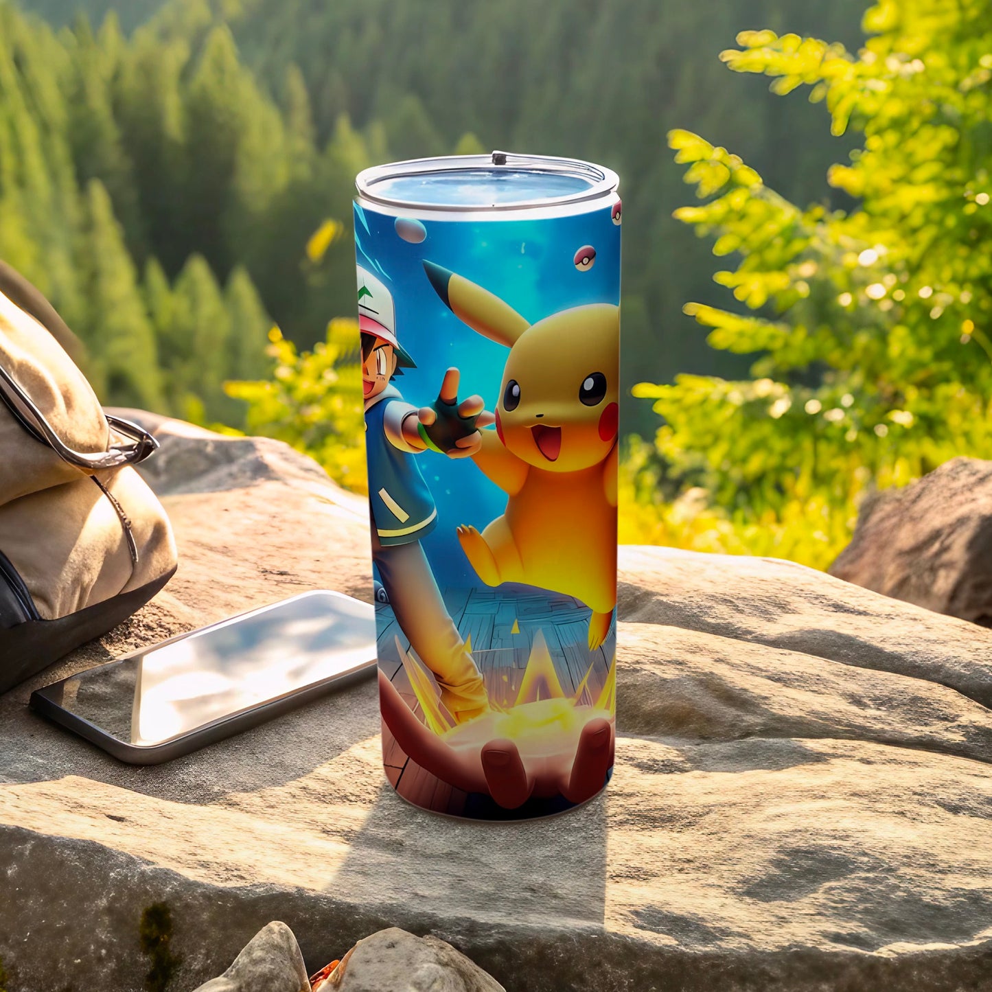 Ash and Pikachu Adventure Design Insulated Tumbler