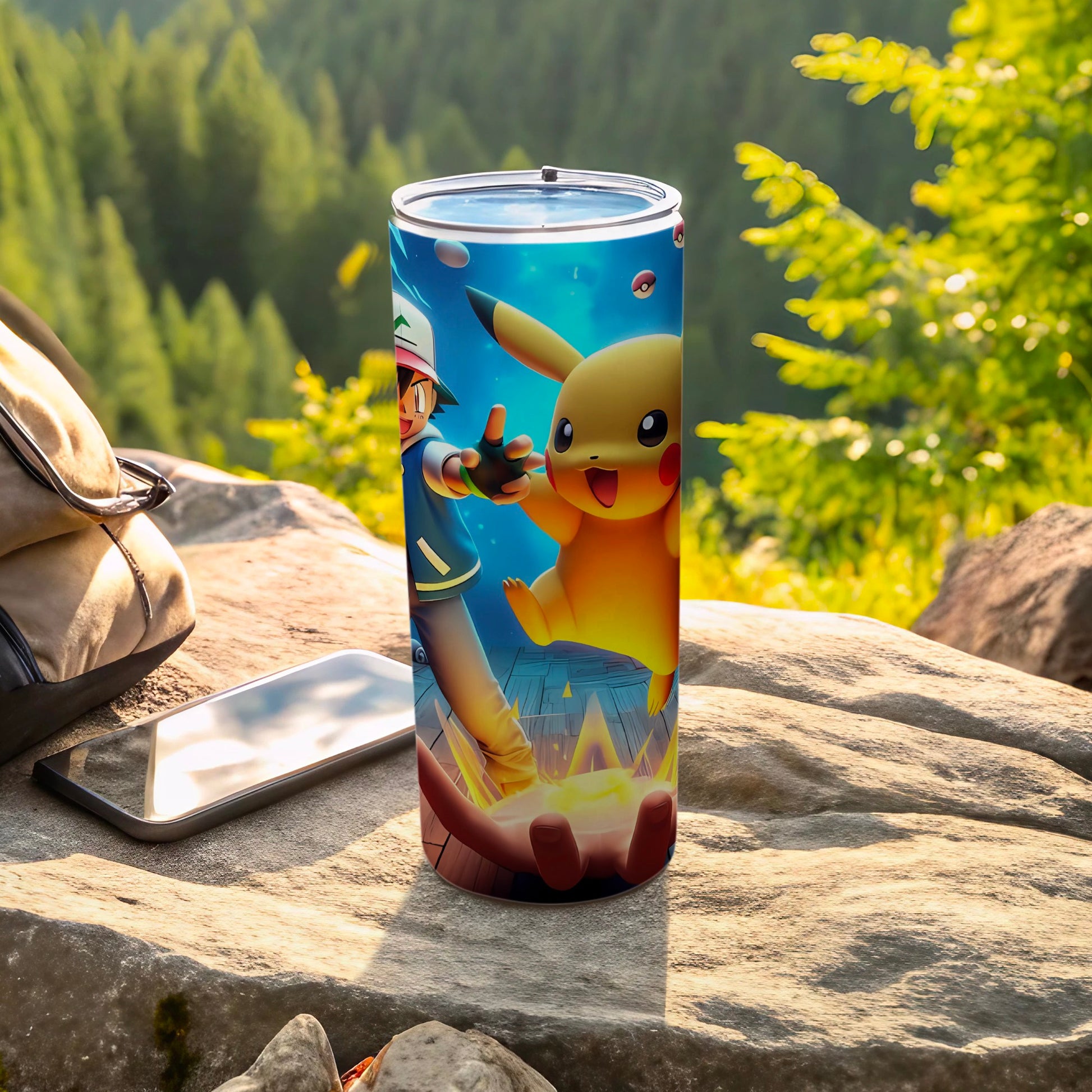 Ash and Pikachu Adventure Design Insulated Tumbler