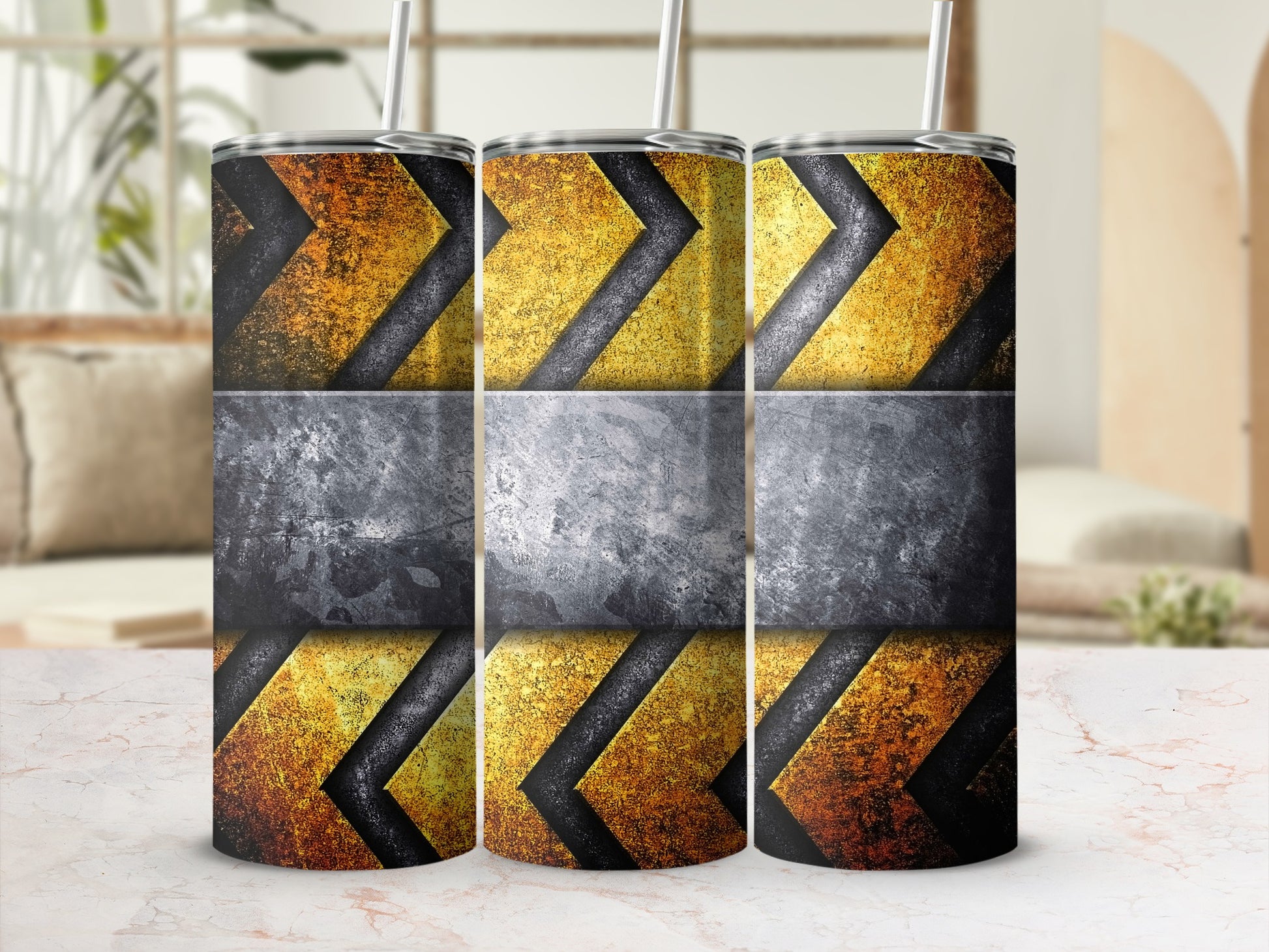Distressed Chevron Pattern Industrial Metallic Tumbler product type