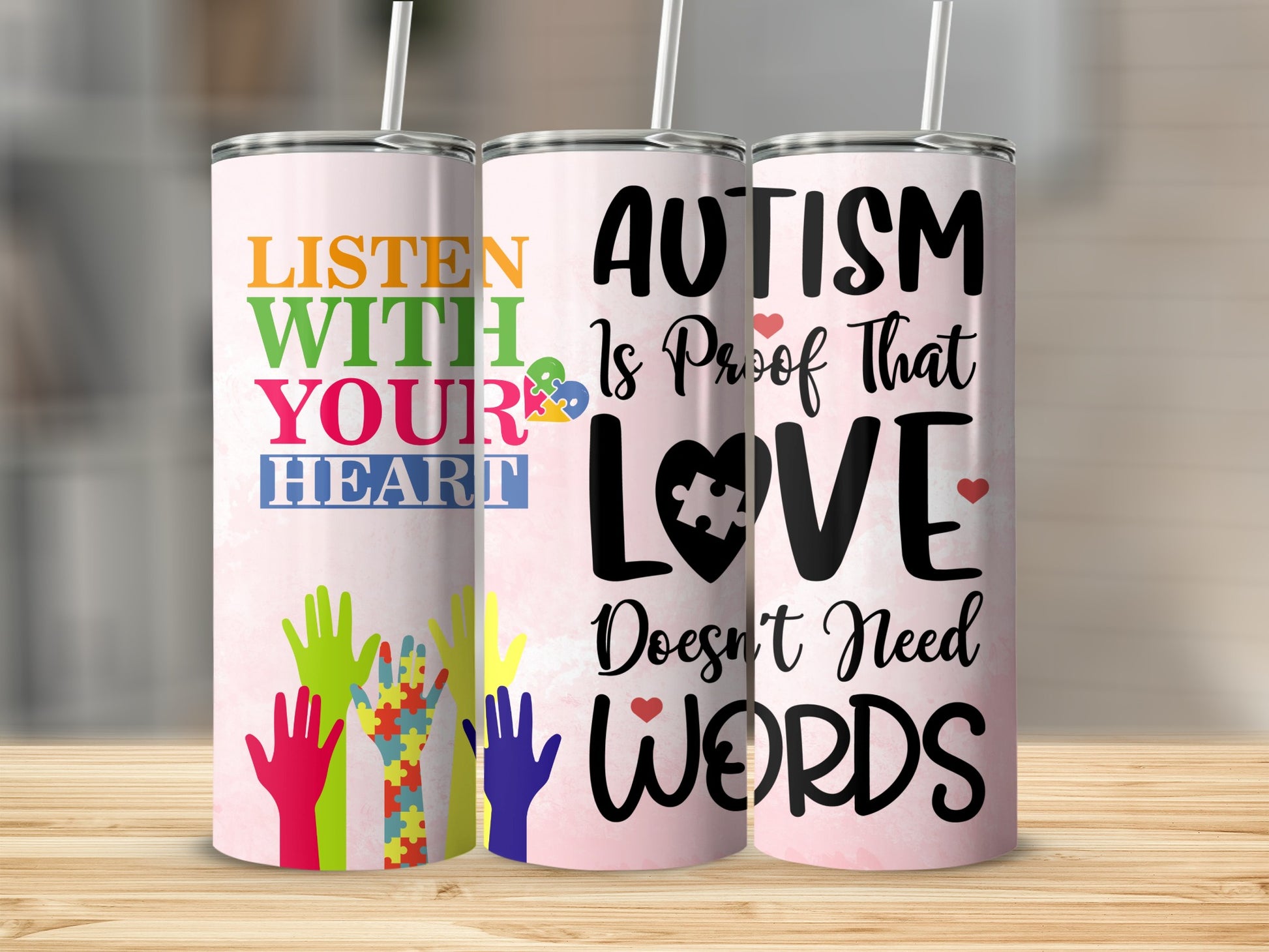 Listen With Your Heart Autism Love Words Tumbler