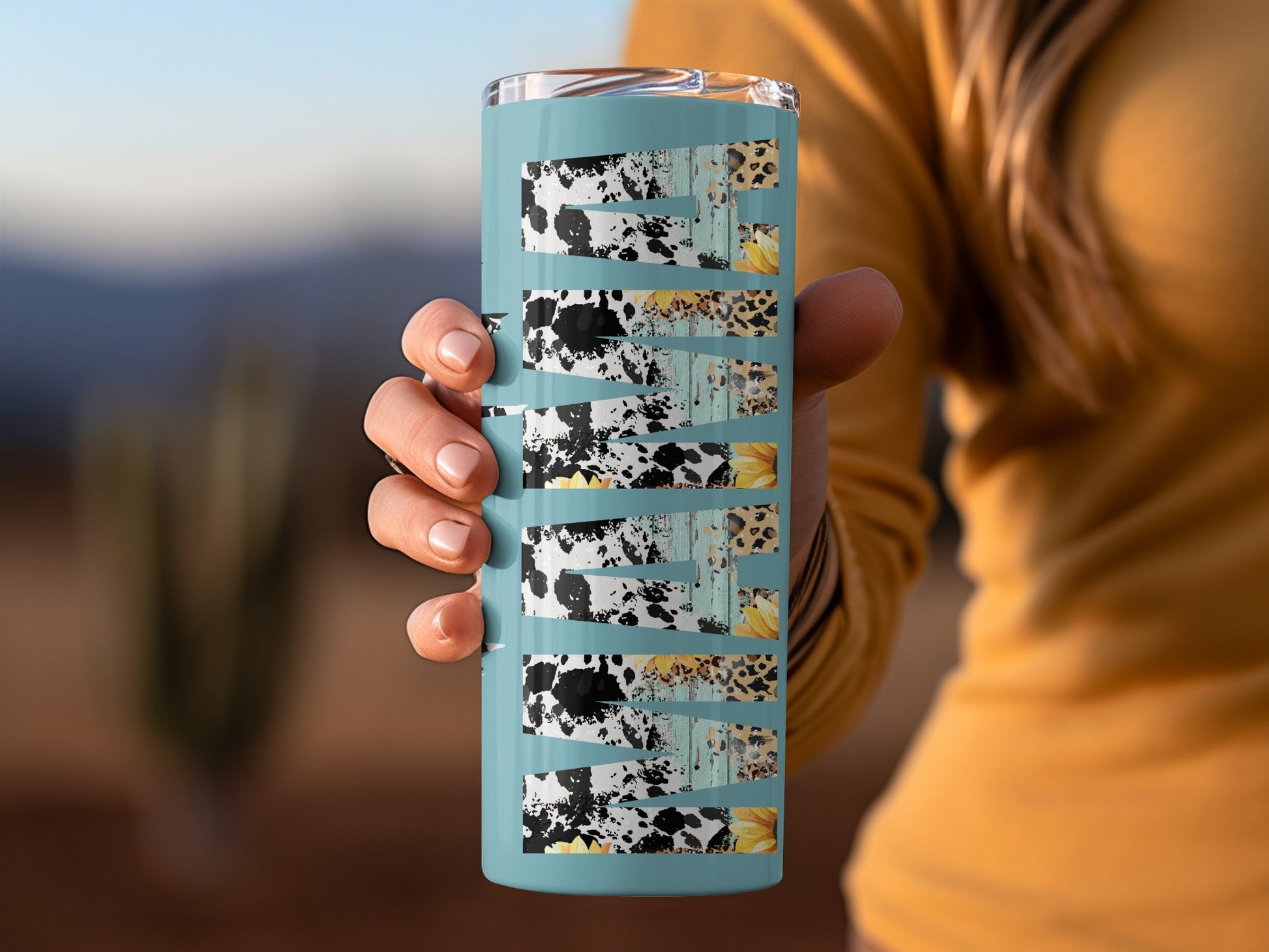 Blue Cow Print Stripe Travel Tumbler Cup