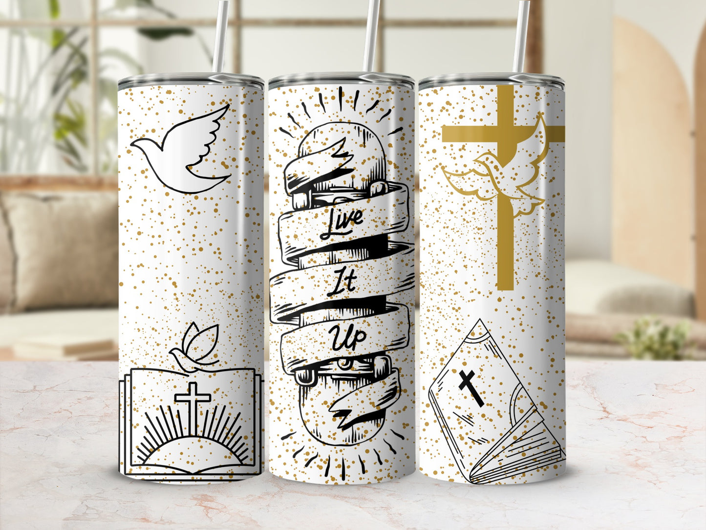 Inspirational Christian Tumbler with Cross and Dove Design