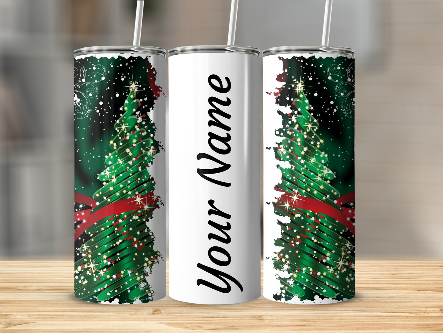 Personalized Christmas Tree Design Tumbler
