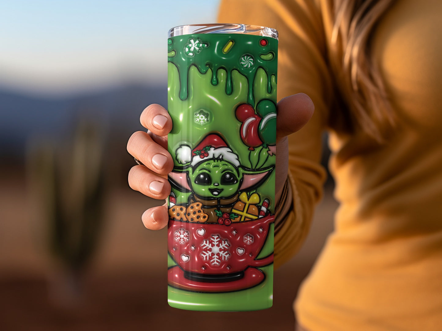 Green Festive Cartoon Character Tumbler Cup for Holiday