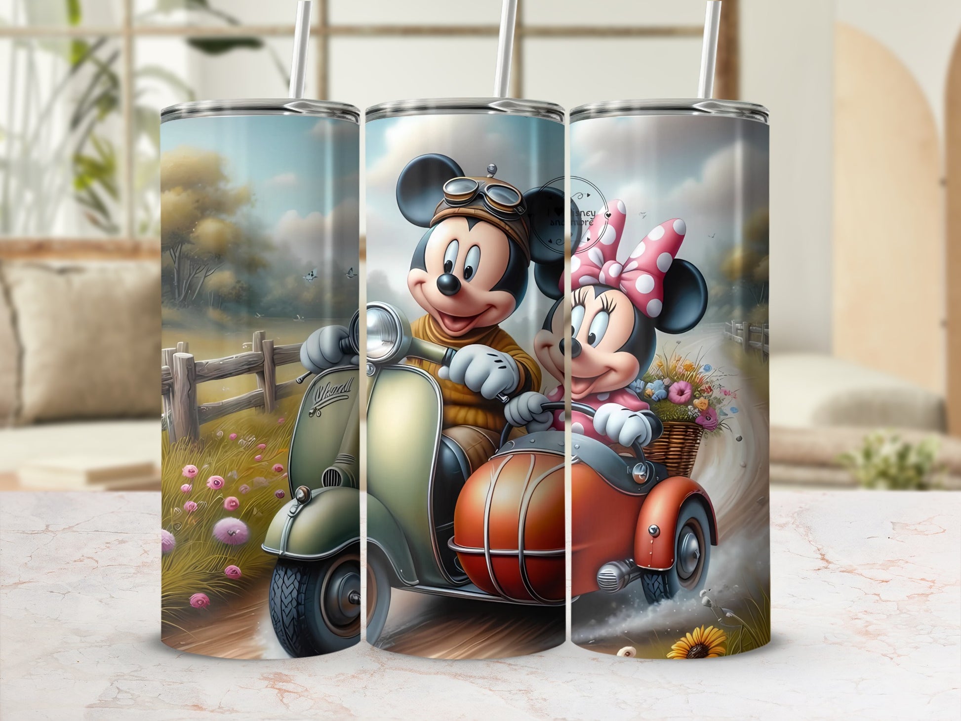 Cute Disney Couple on Scooters Tumbler Product