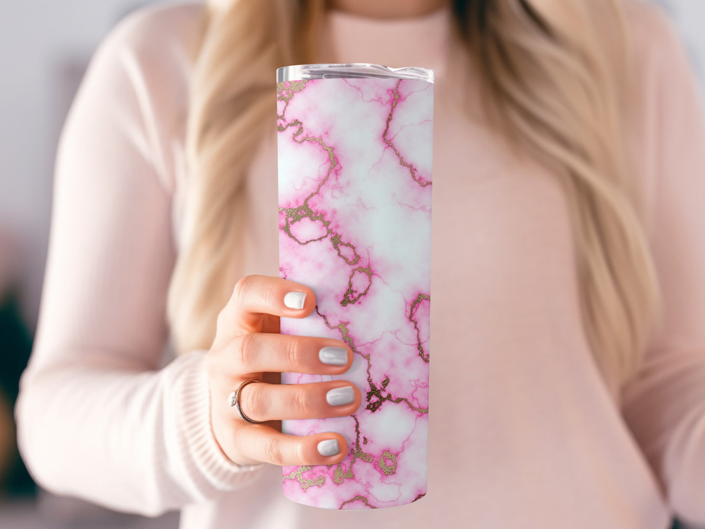 Pink Marble Design With Gold Veins Stylish Tumblers