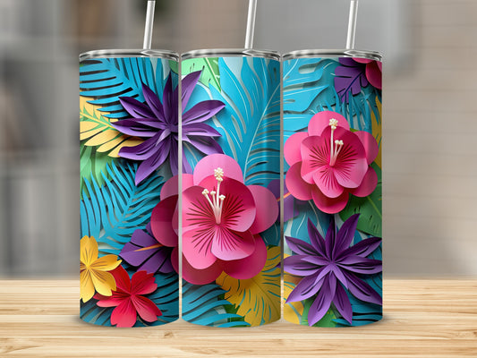 Floral Tropical Design Tumbler with Straw