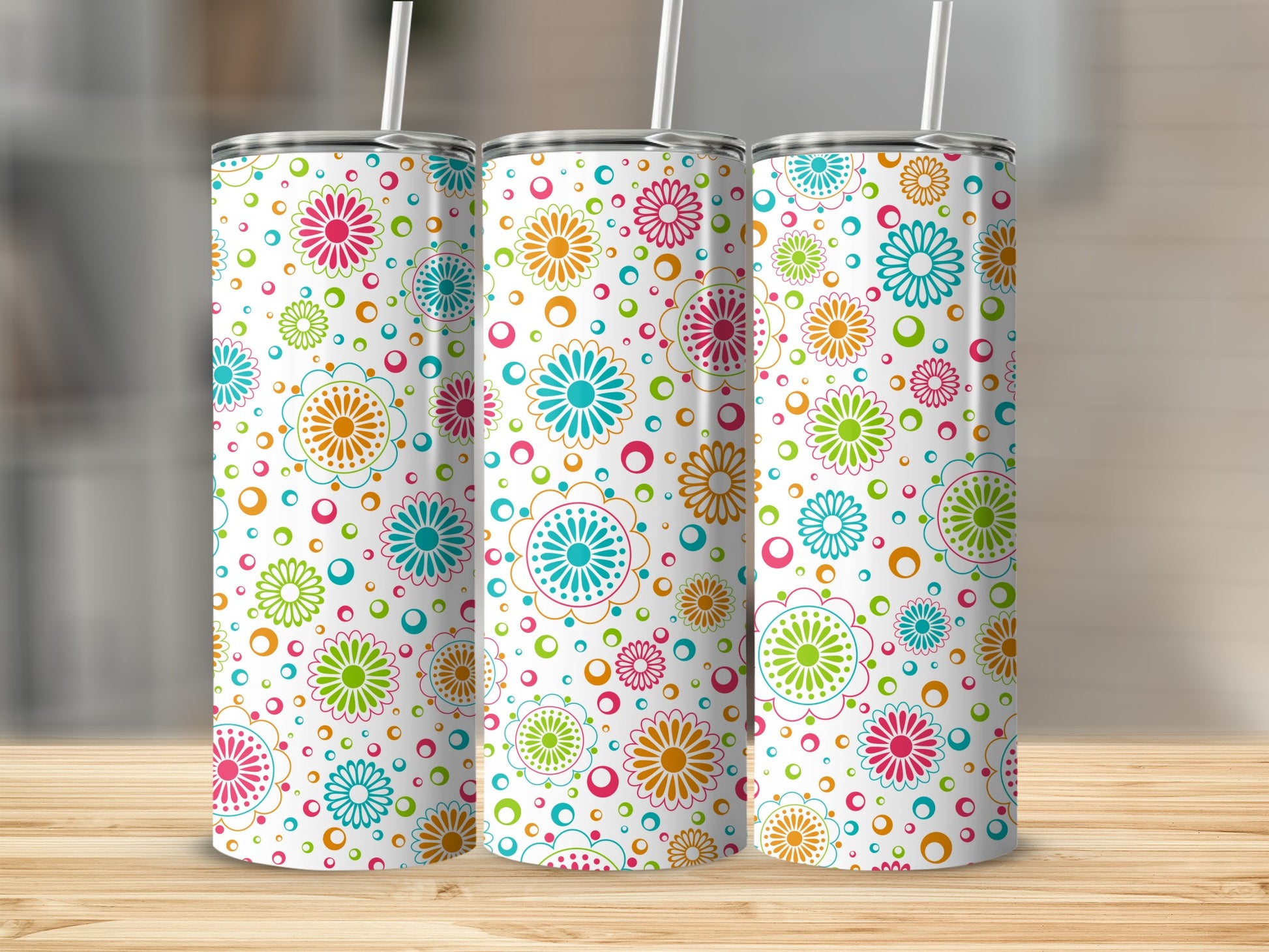 Colorful Floral Pattern Insulated Tumbler Drinking Cup