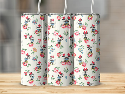 Cute Cartoon Character Floral Design Tumbler Cup