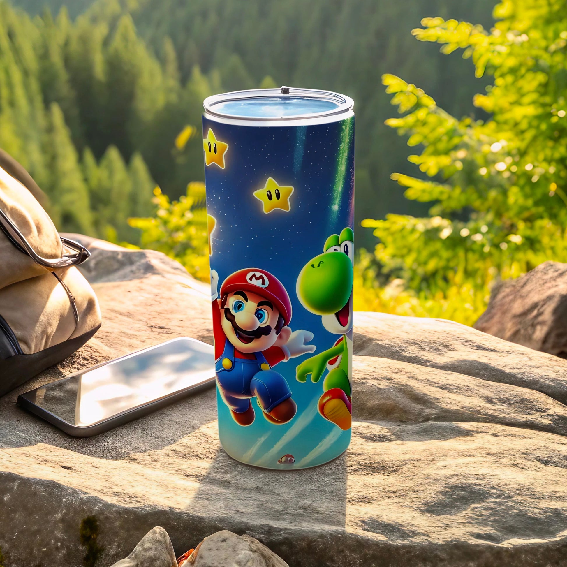 Colorful Mario and Yoshi Design Tumbler for Gaming Fans