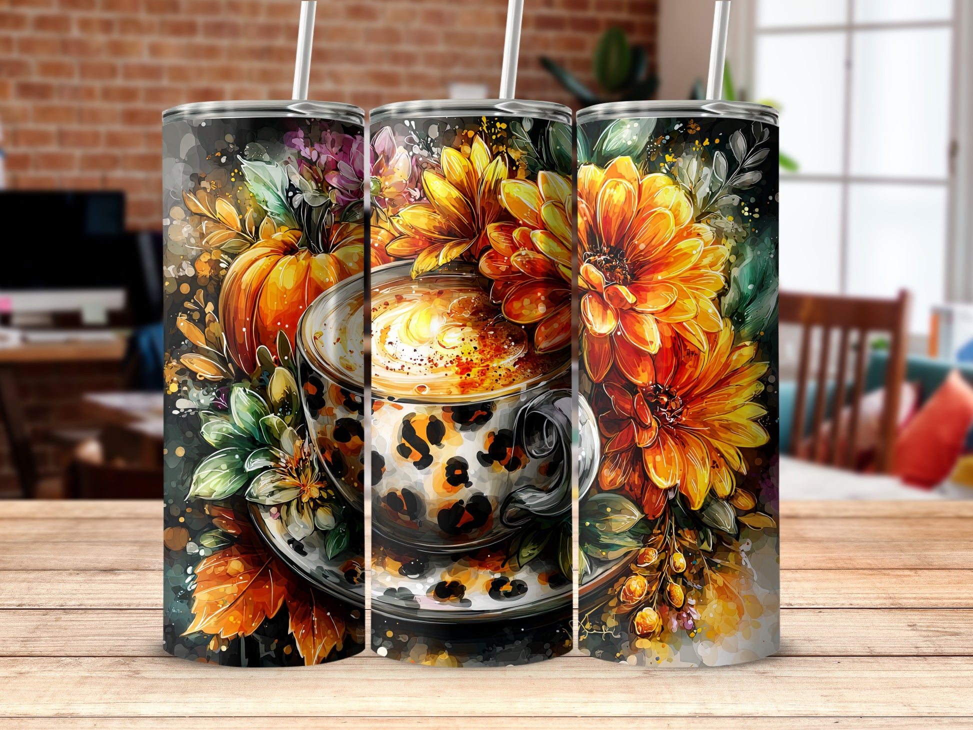 Autumn Floral Coffee Mug Design Tumbler Cup