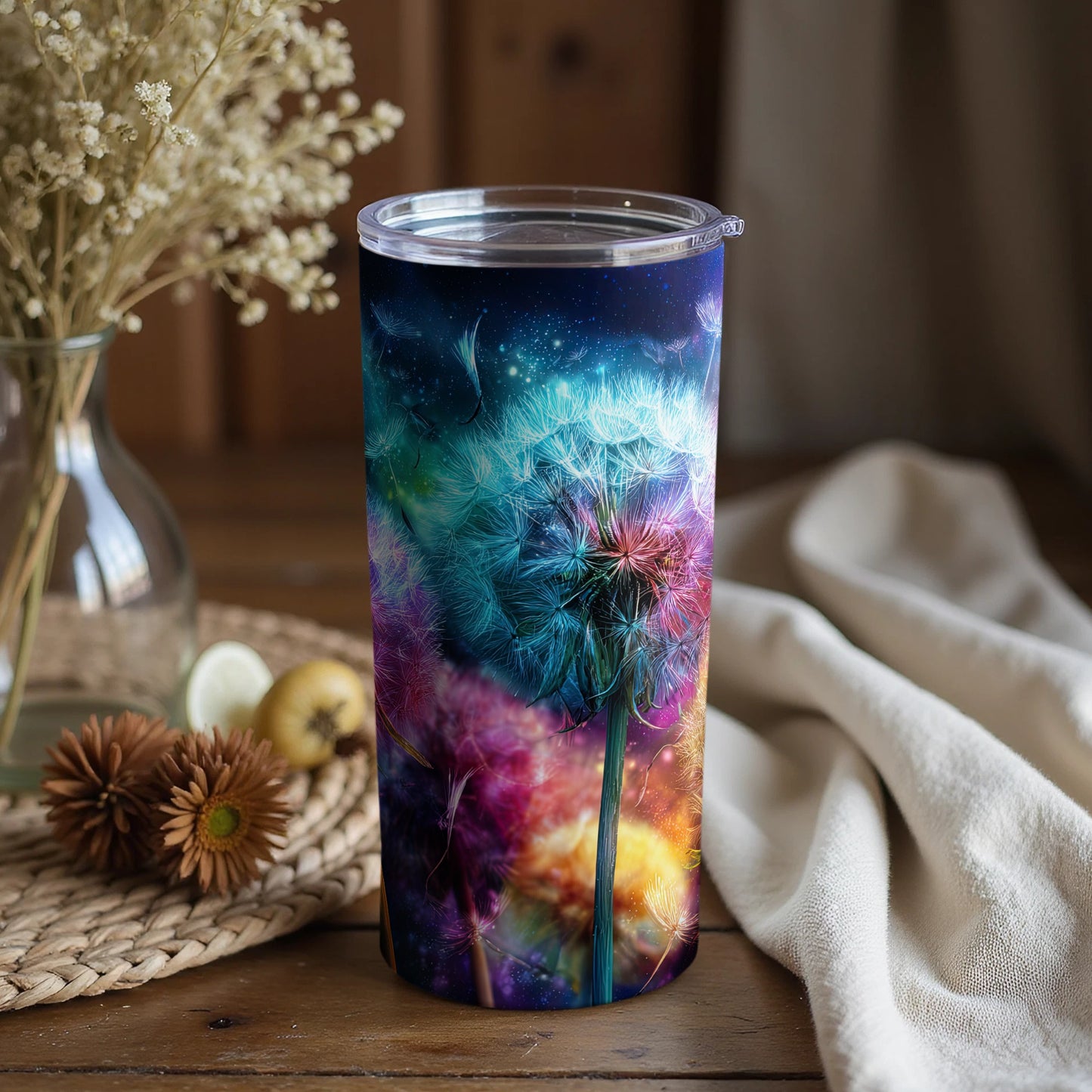 Vivid Dandelion Dreams Colorful Tumbler Design