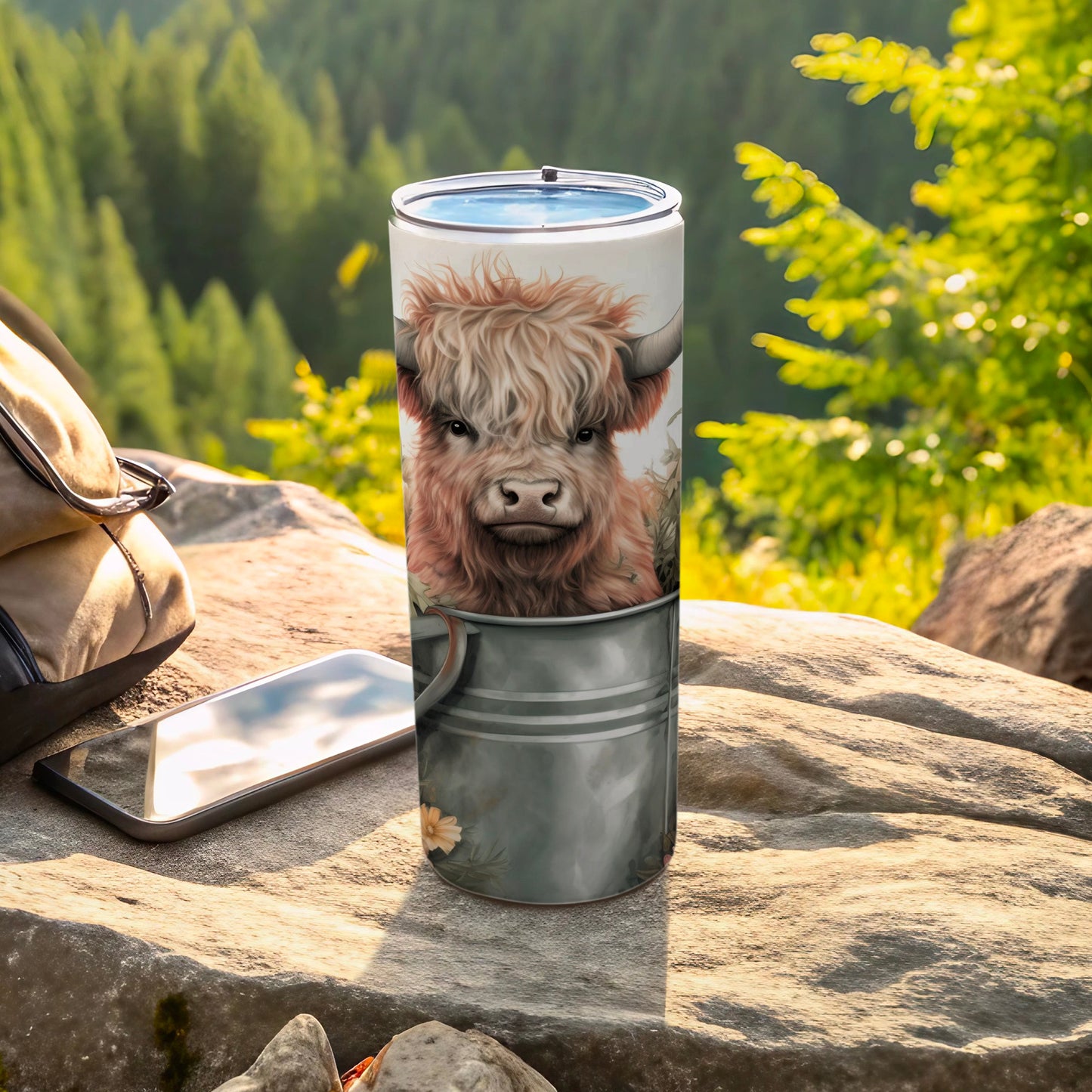 Highland Cow on a Metal Base Outdoor Tumbler Cup